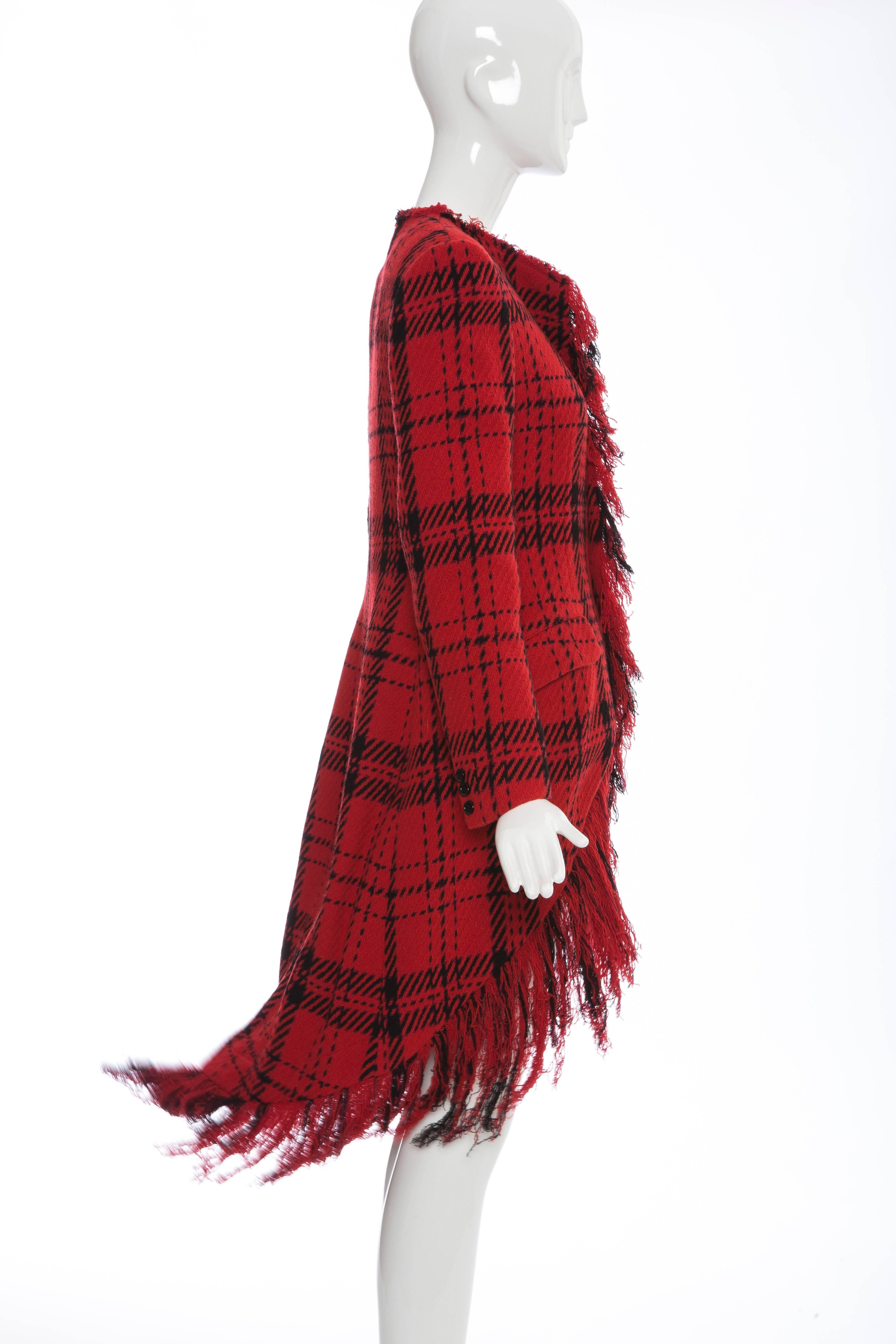 Yohji Yamamoto Red And Black Wool Tartan Fringed Jacket, Autumn - Winter 2003 4