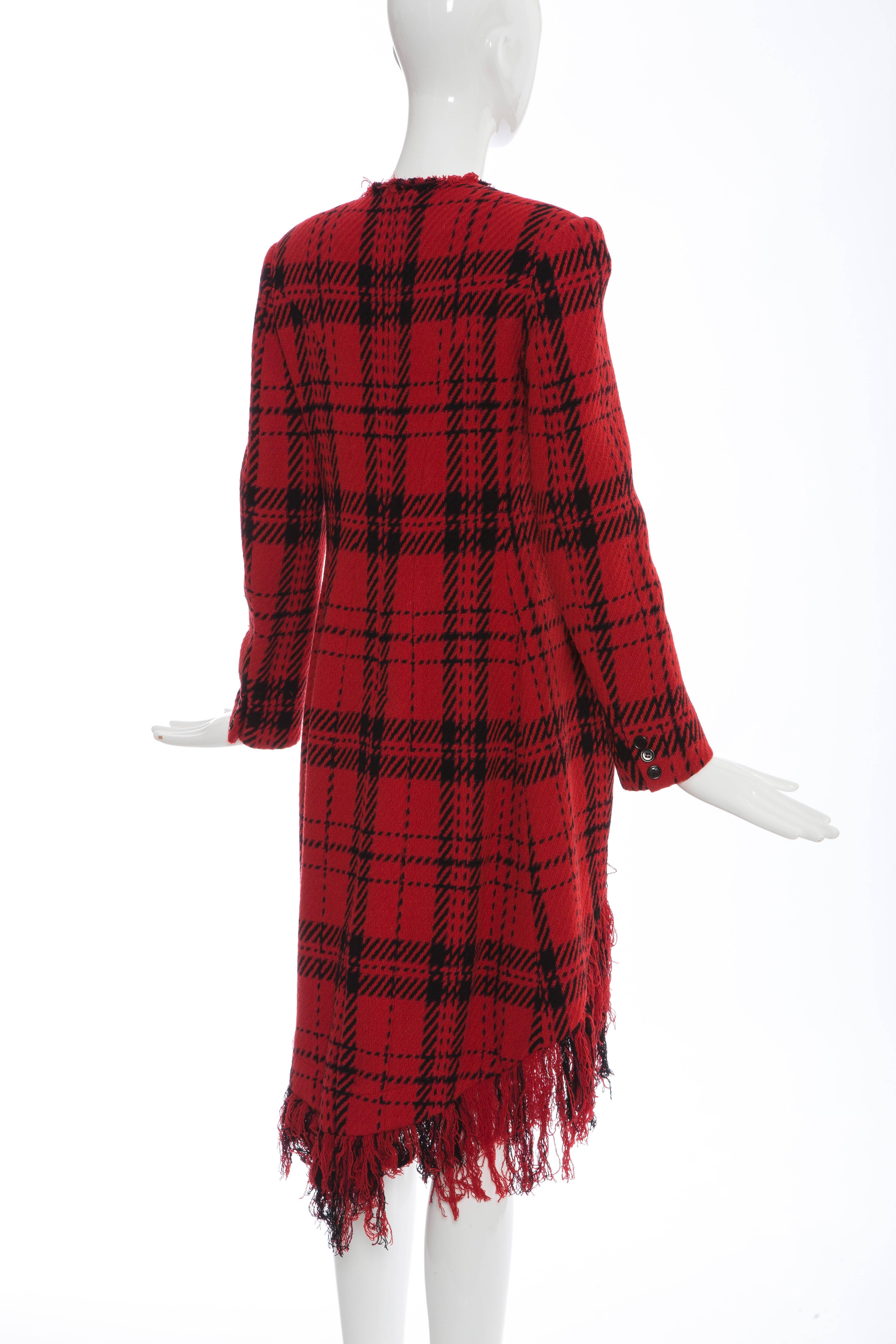 Yohji Yamamoto Red And Black Wool Tartan Fringed Jacket, Autumn - Winter 2003 3