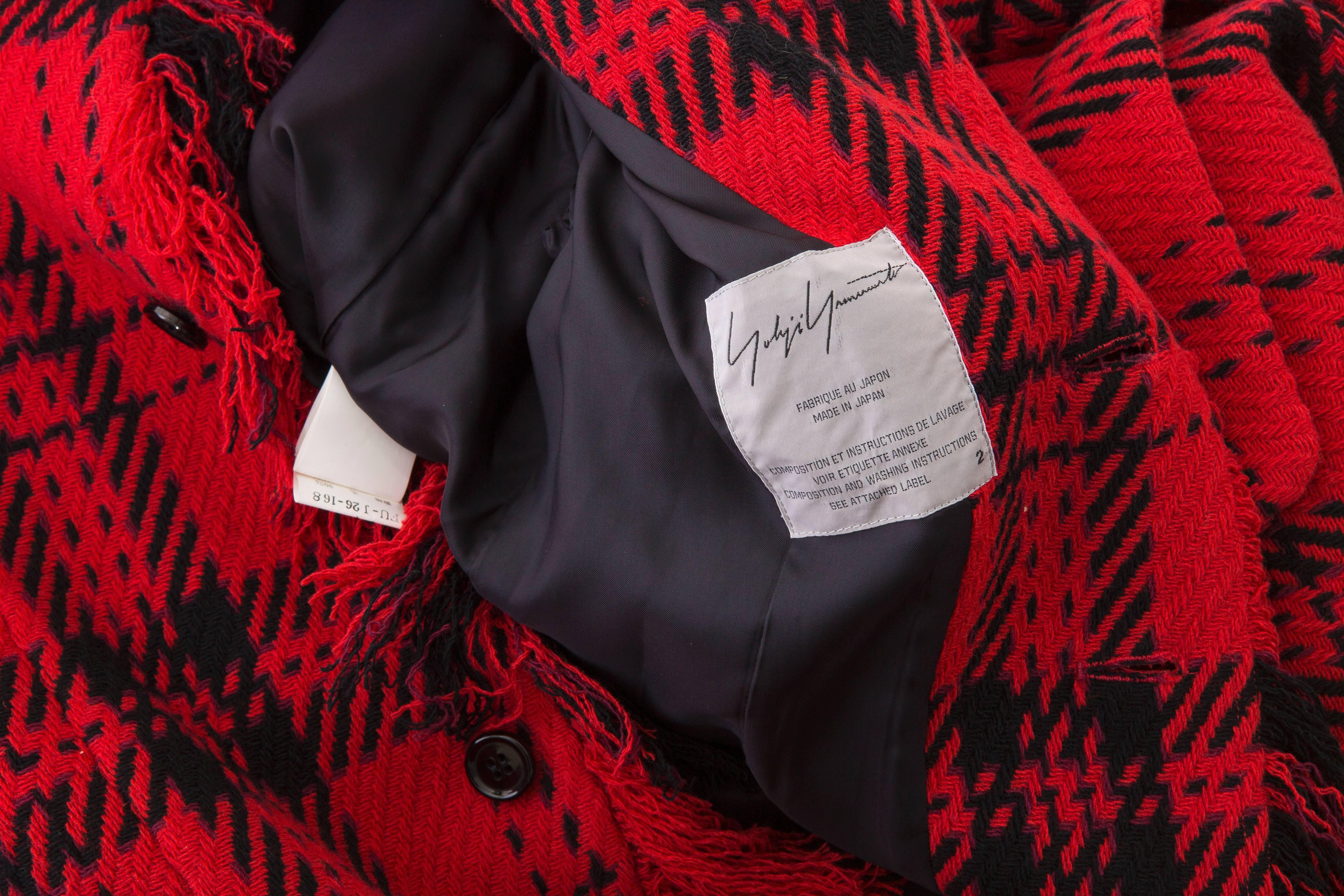 Yohji Yamamoto Red And Black Wool Tartan Fringed Jacket, Autumn - Winter 2003 5