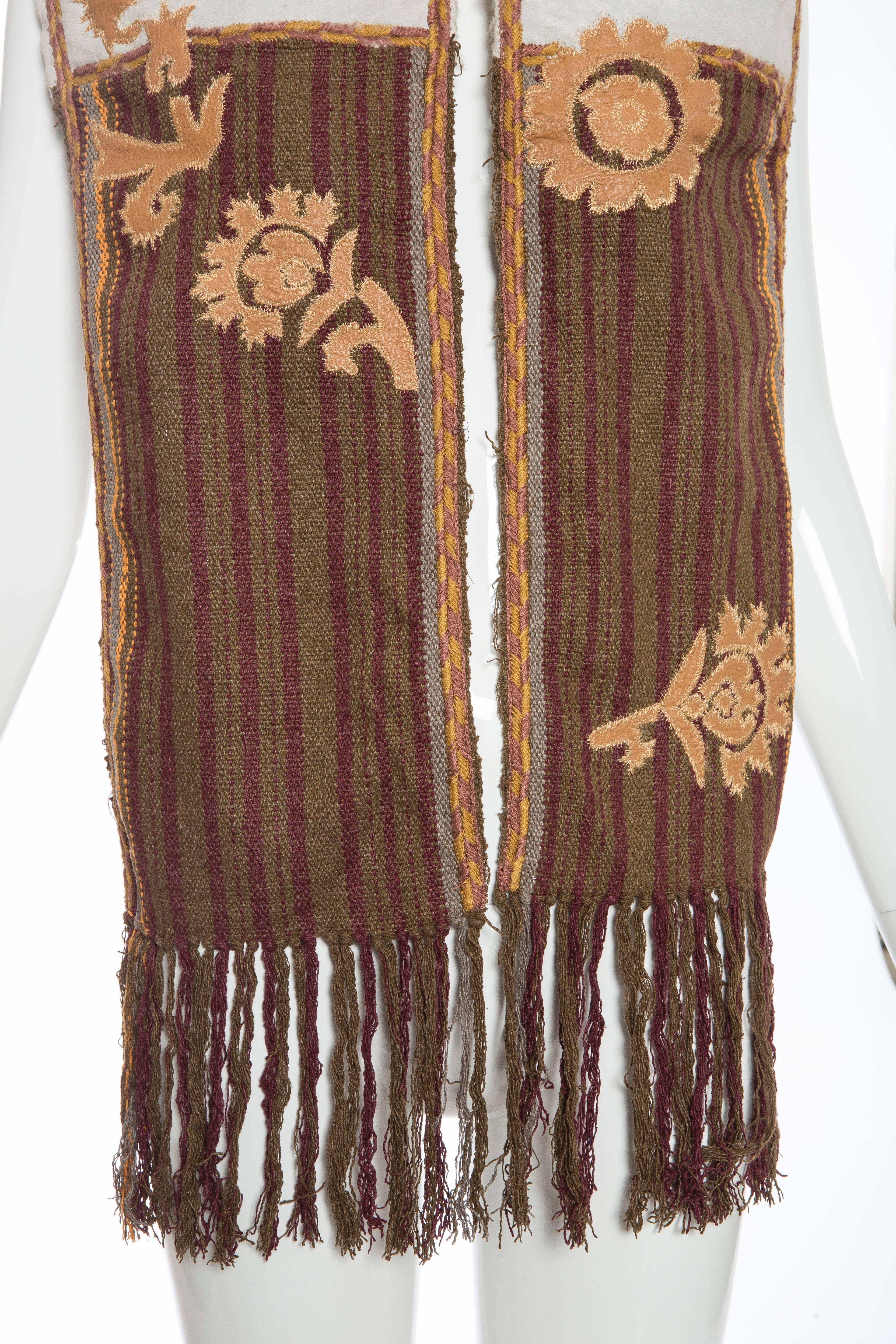 Dries van Noten Runway Shearling Trim Embroidered Scarf , Fall 2002 For Sale 1