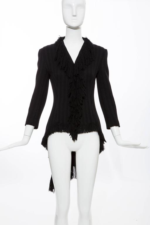 Yohji Yamamoto Black Silk Wool Tweed Cutaway Jacket With Fringe Trim ...