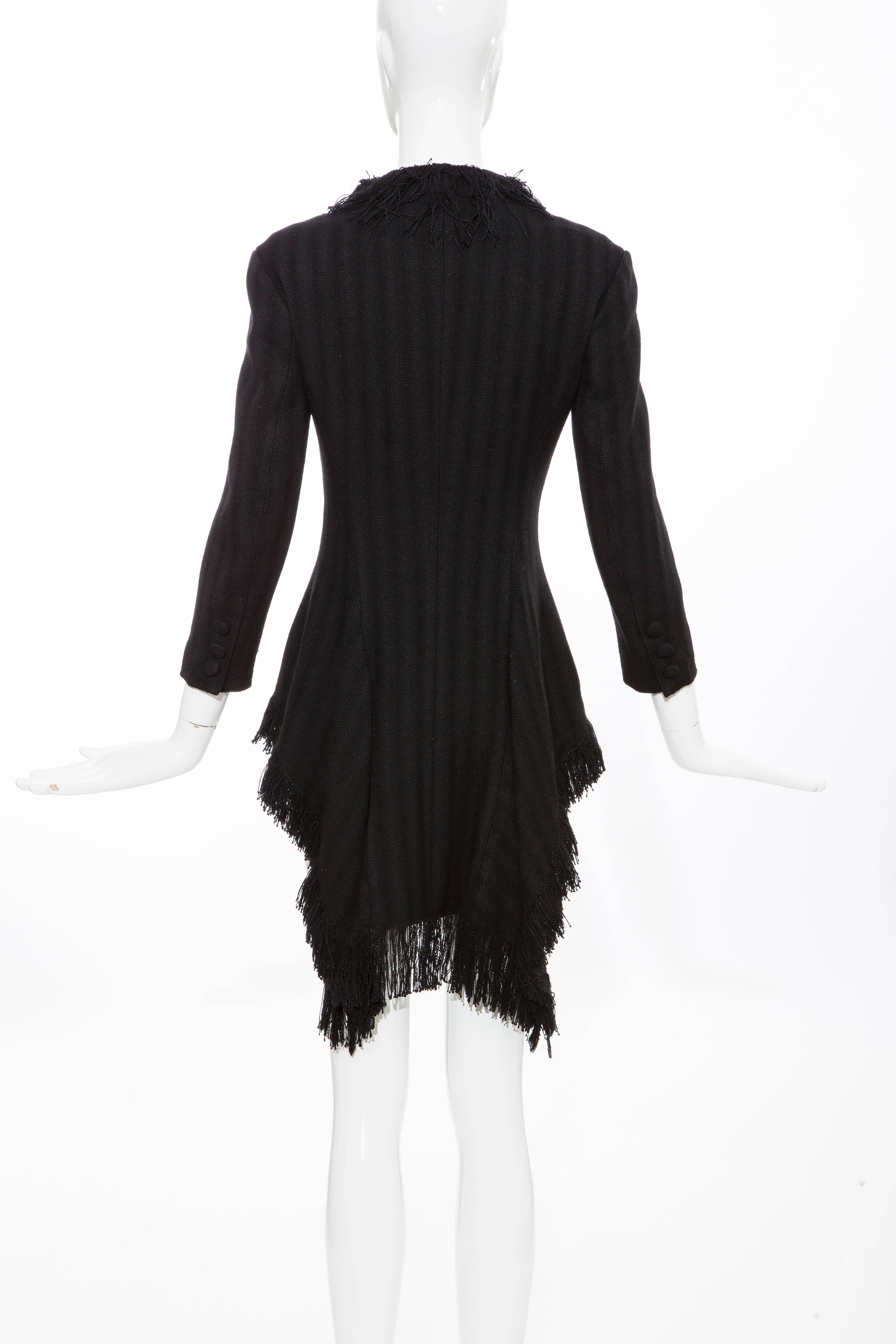 Yohji Yamamoto Black Silk Wool Tweed Cutaway Jacket With Fringe Trim, Fall 2013 For Sale 2