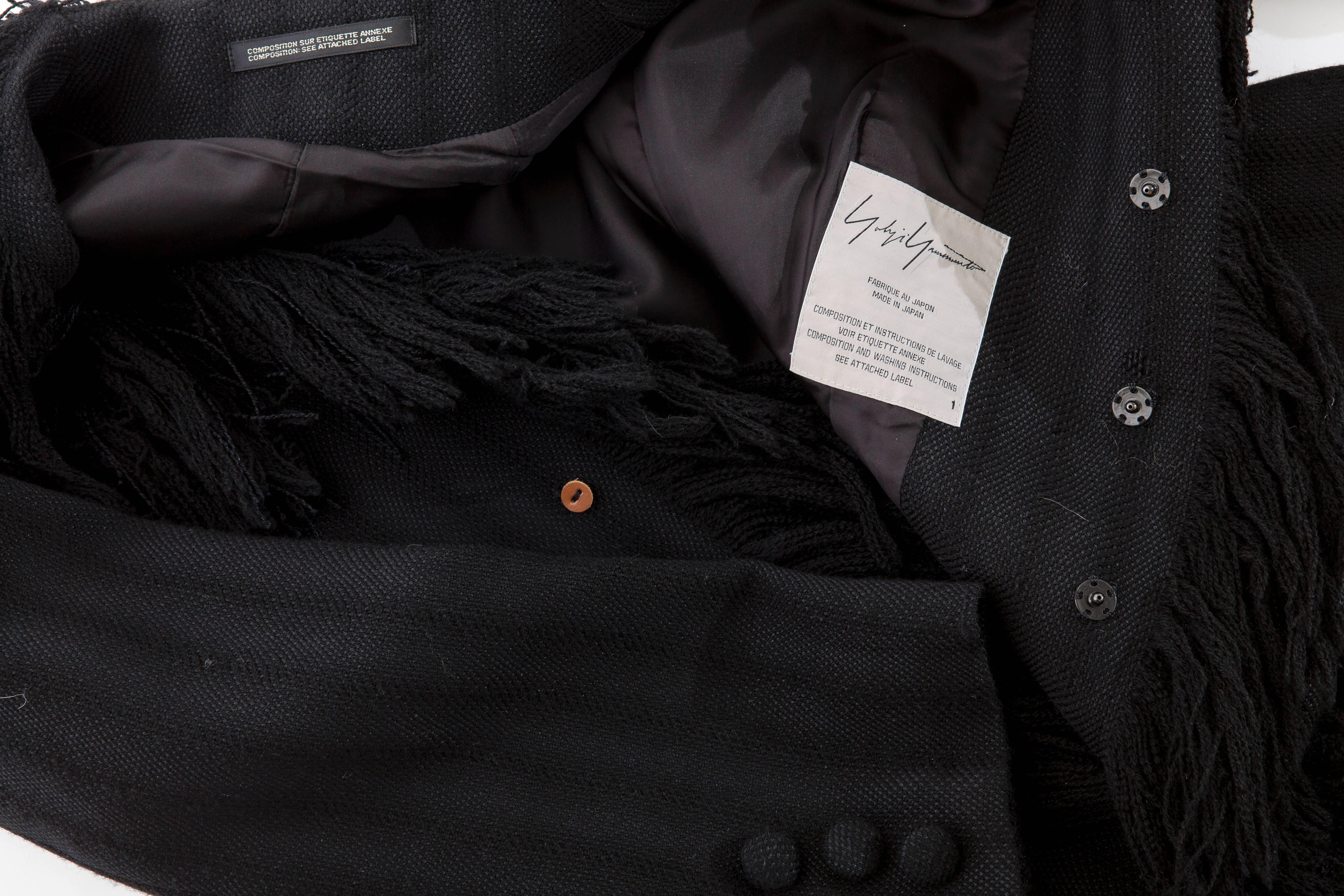 Yohji Yamamoto Black Silk Wool Tweed Cutaway Jacket With Fringe Trim, Fall 2013 For Sale 6