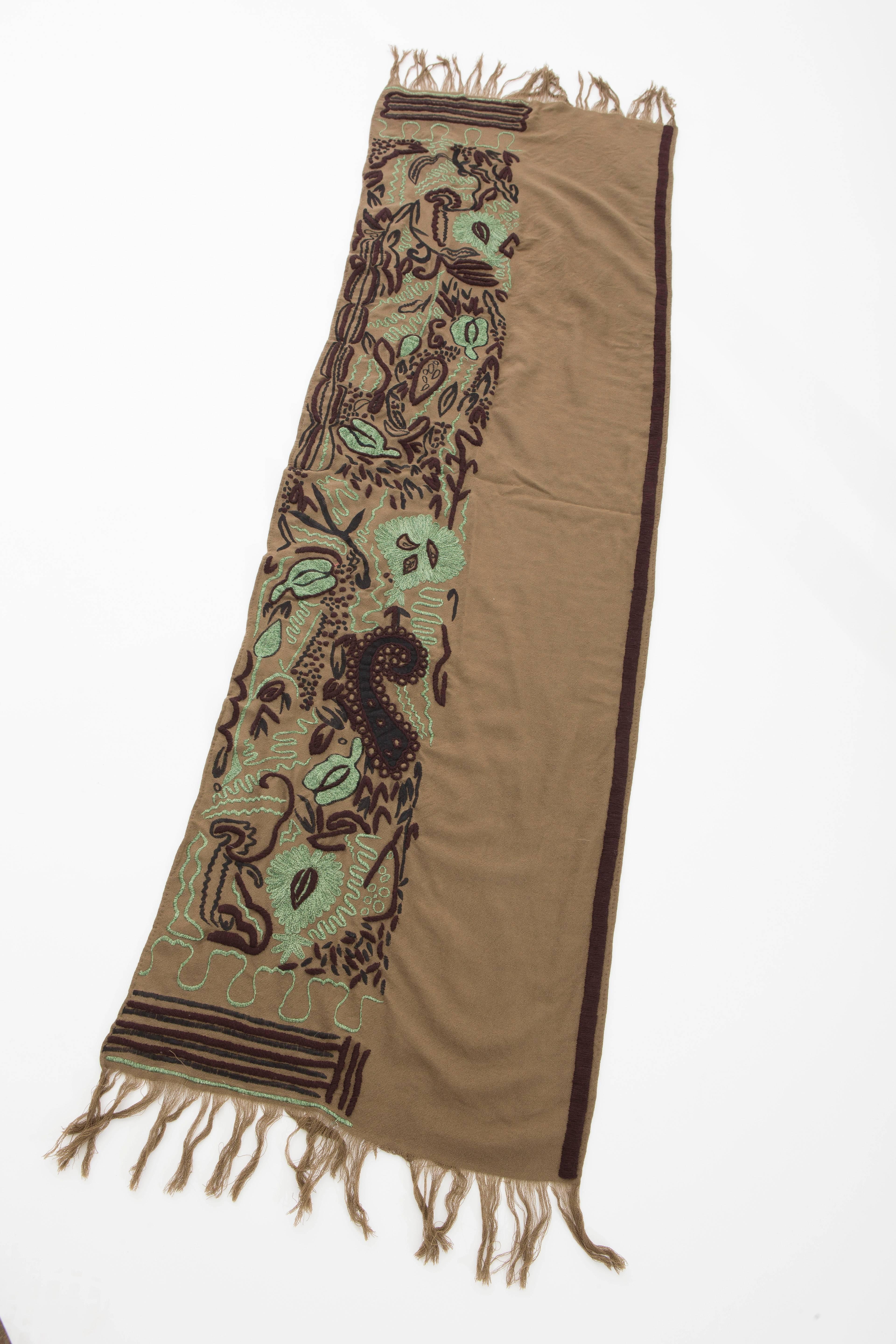 Brown Dries Van Noten Runway Wool Embroidered Shawl, Fall 2002 For Sale