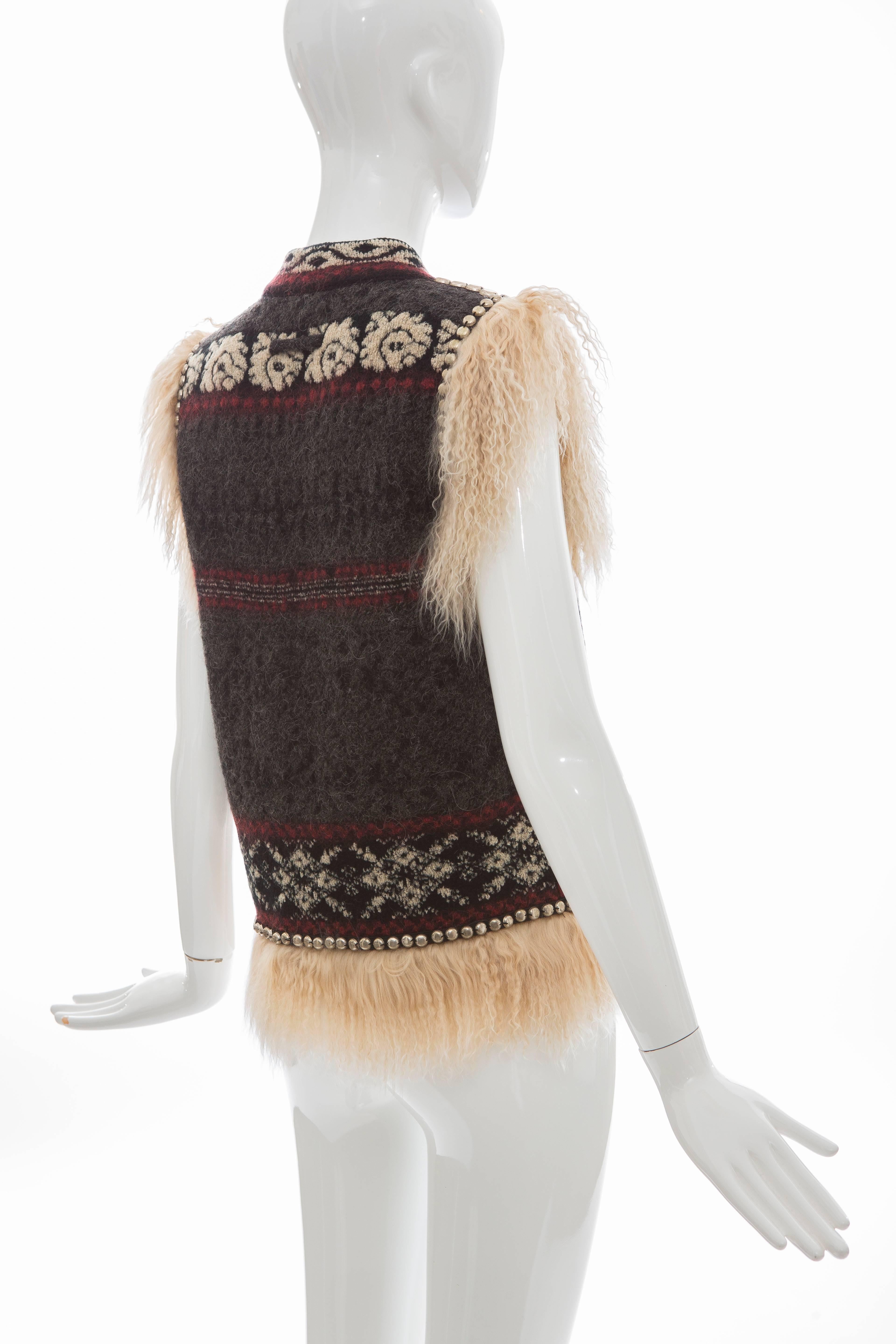 Jean Paul Gaultier Wool Vest With Mongolian Fur Trim, Fall 2010 In Excellent Condition For Sale In Cincinnati, OH