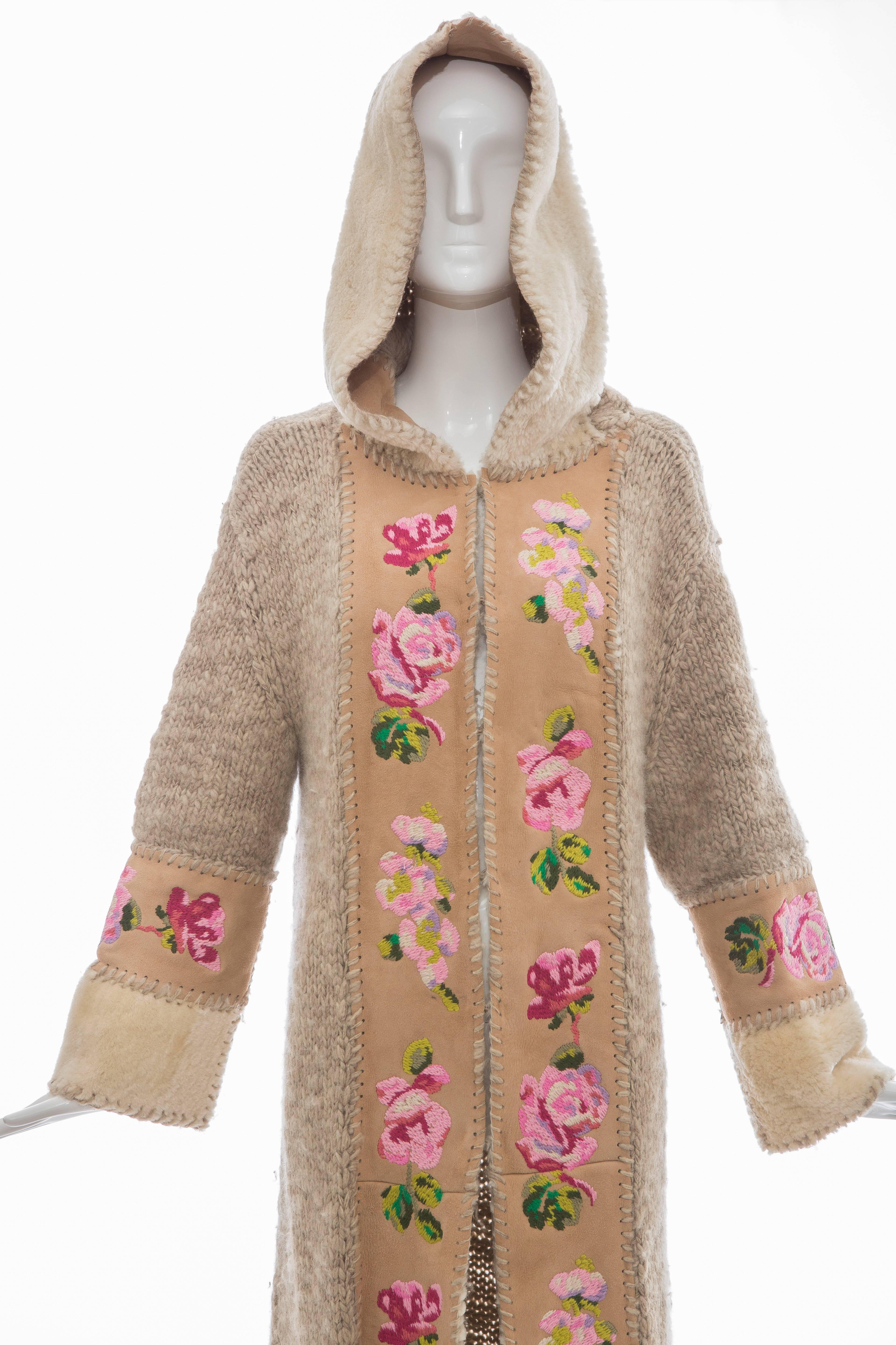 Women's John Galliano For Christian Dior Shearling Duster With Embroidered Suede Trim