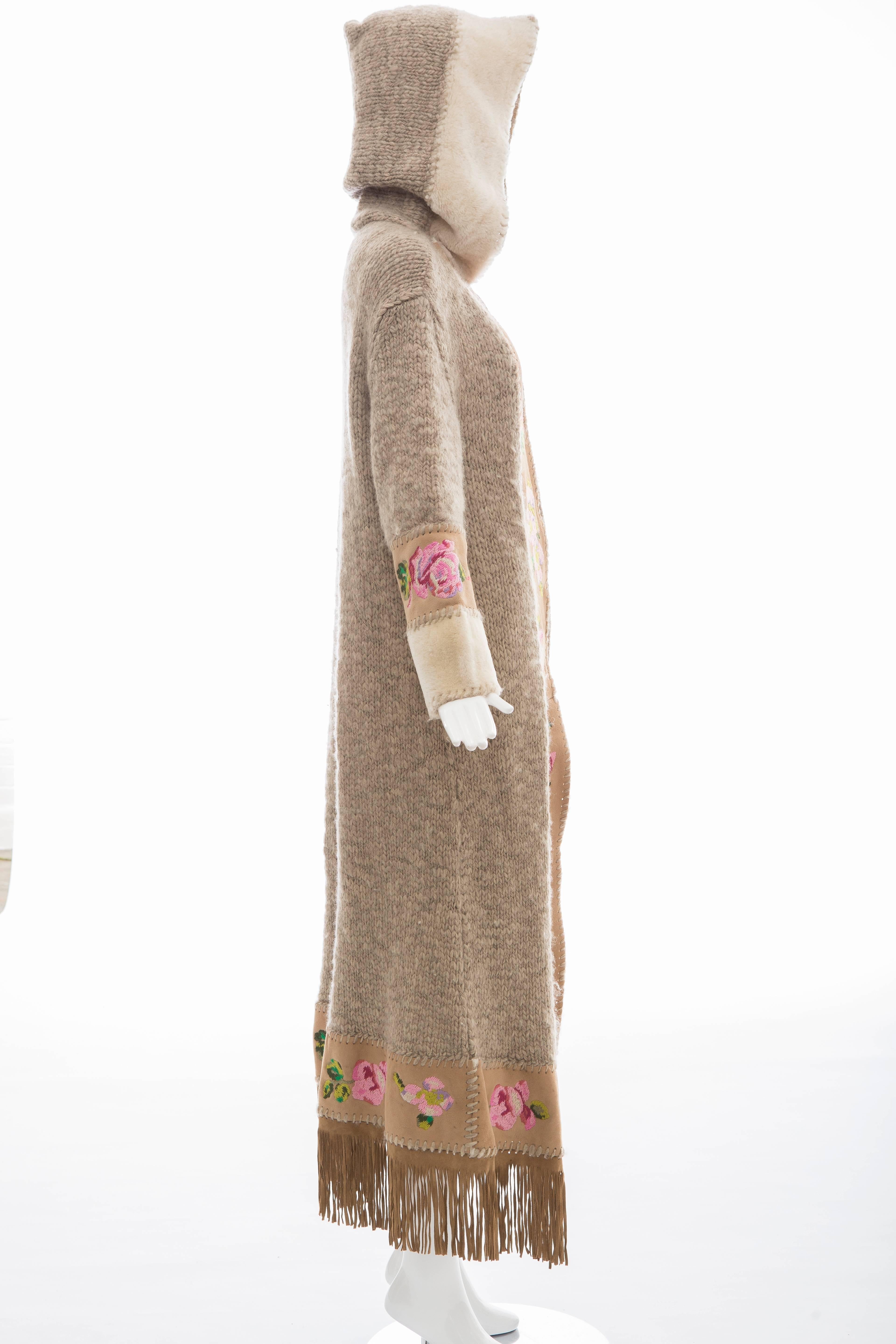 John Galliano For Christian Dior Shearling Duster With Embroidered Suede Trim In Excellent Condition In Cincinnati, OH