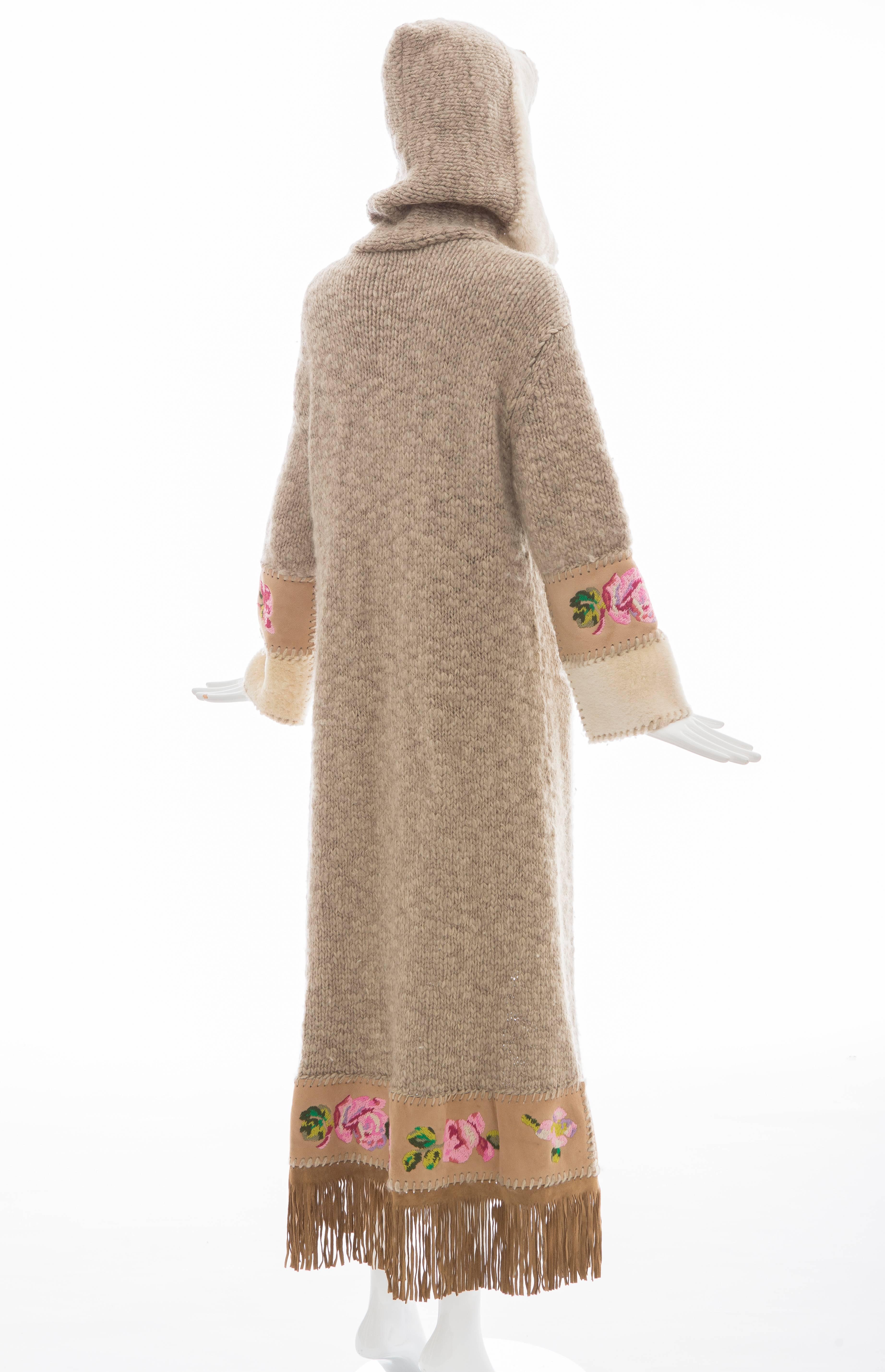 John Galliano For Christian Dior Shearling Duster With Embroidered Suede Trim 1