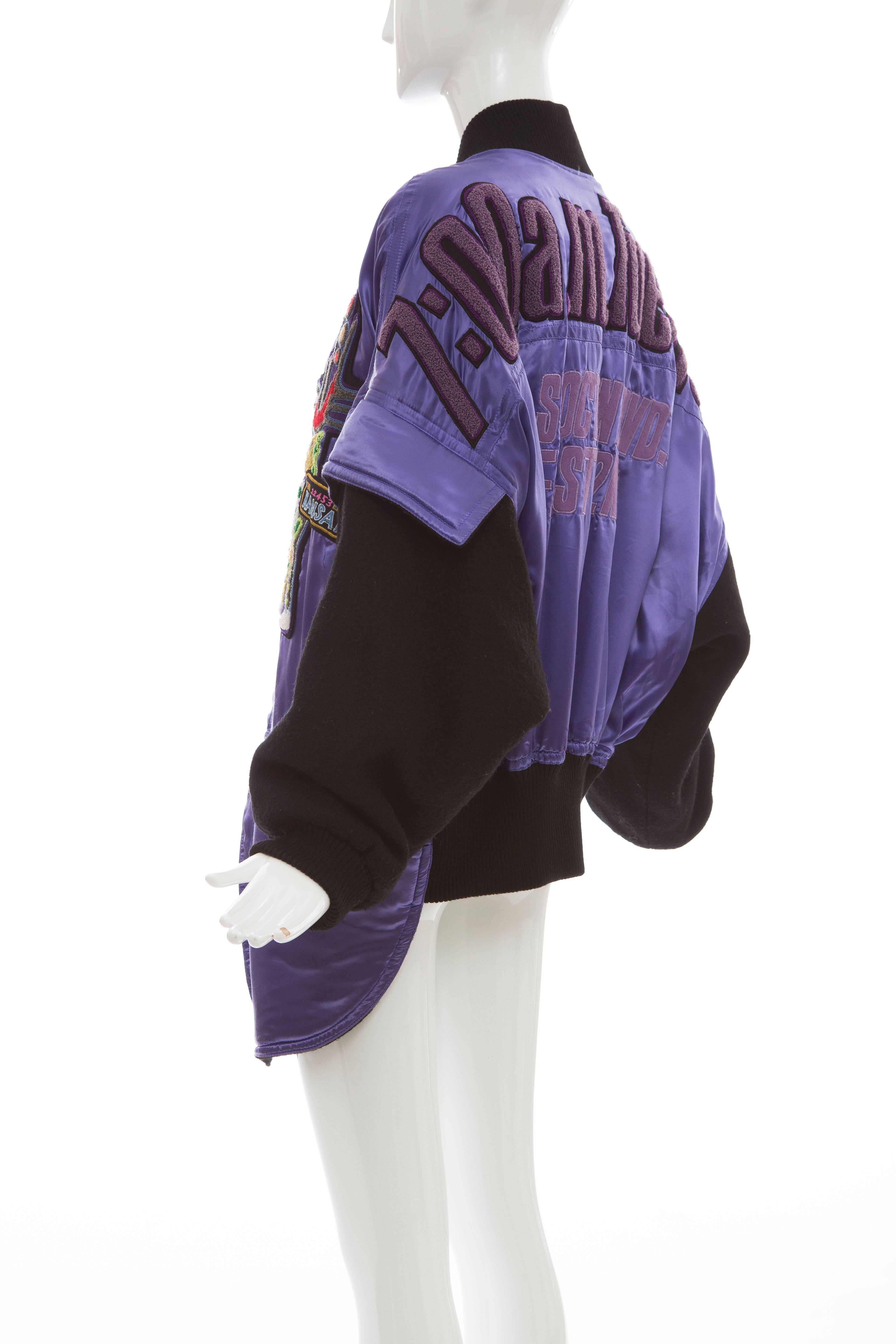 Kansai Yamamoto Purple Satin Jacket With Appliquéd Patches, Circa 1980's For Sale 3