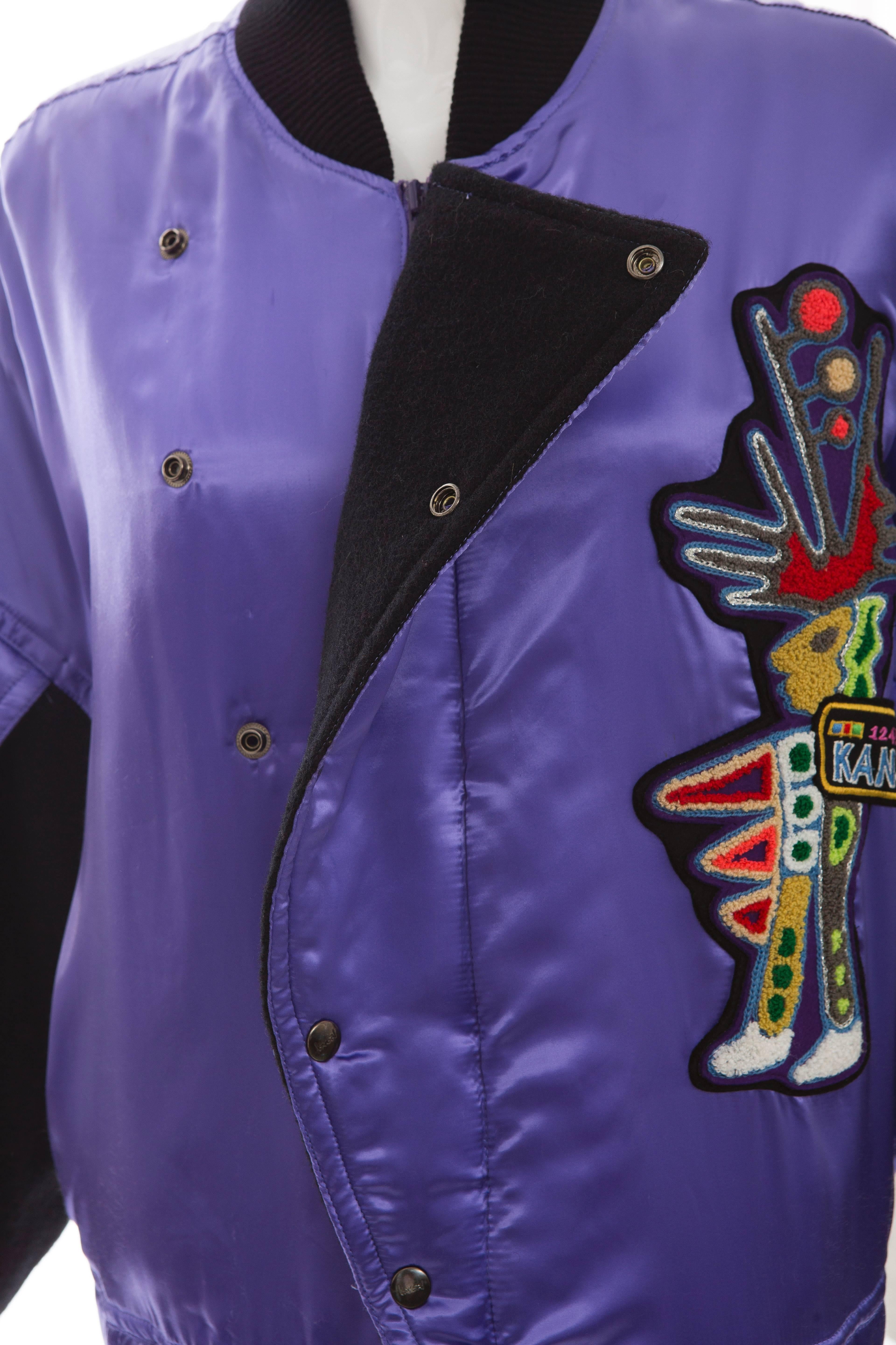 Kansai Yamamoto Purple Satin Jacket With Appliquéd Patches, Circa 1980's For Sale 4