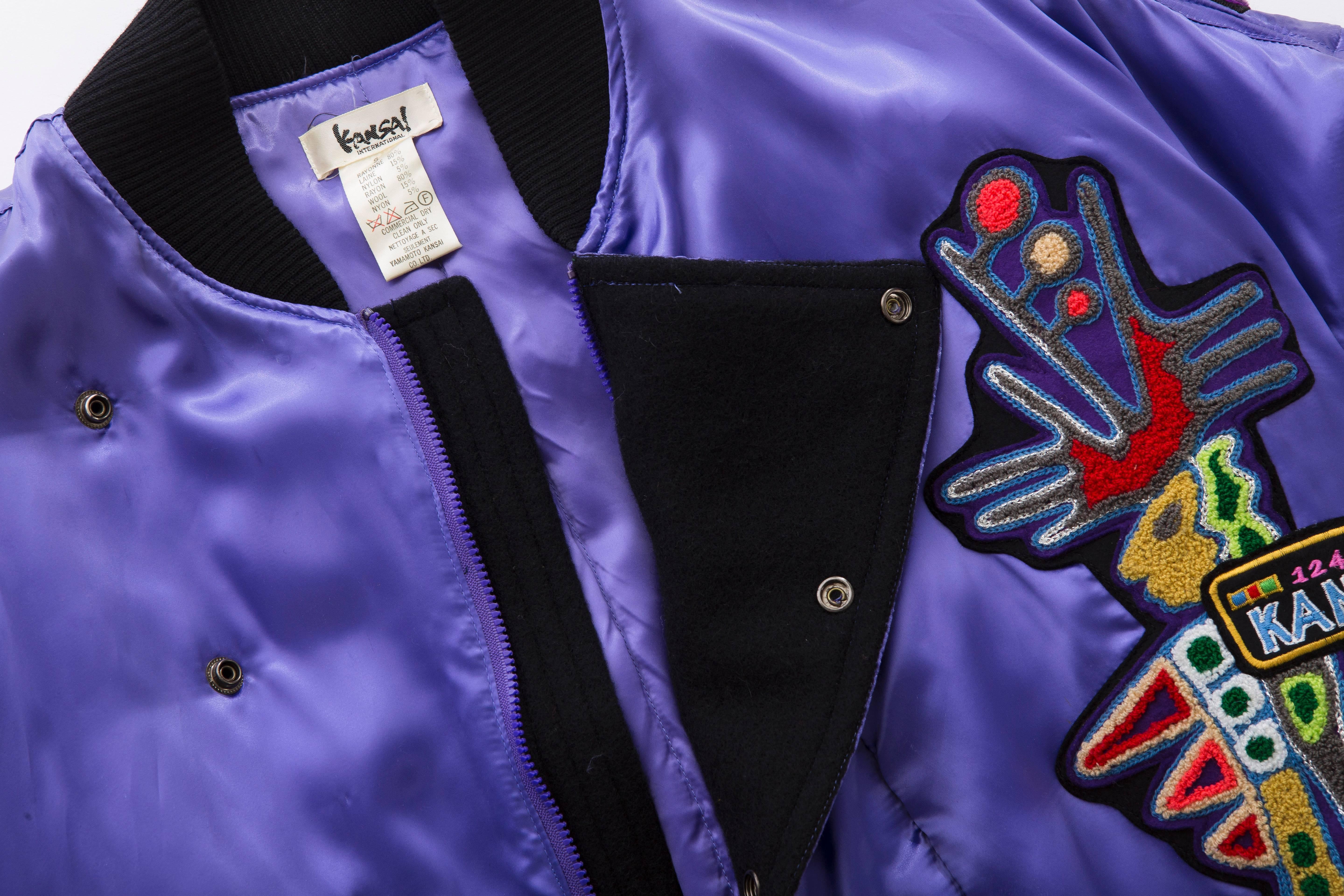 Kansai Yamamoto Purple Satin Jacket With Appliquéd Patches, Circa 1980's For Sale 5