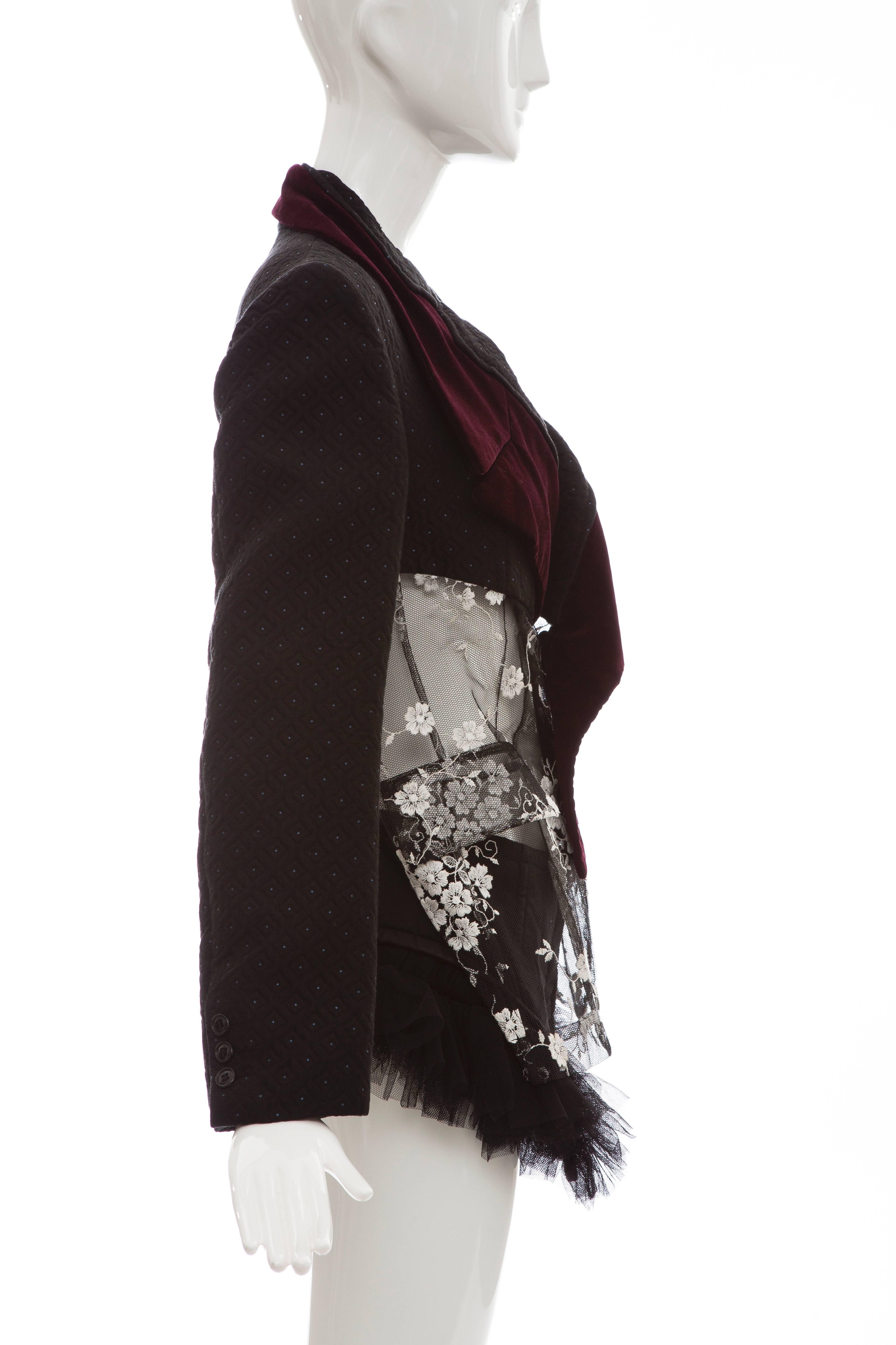 Black Comme des Garcons Quilted Blazer With Velvet Lapels & Lace Bodice, Fall 2001