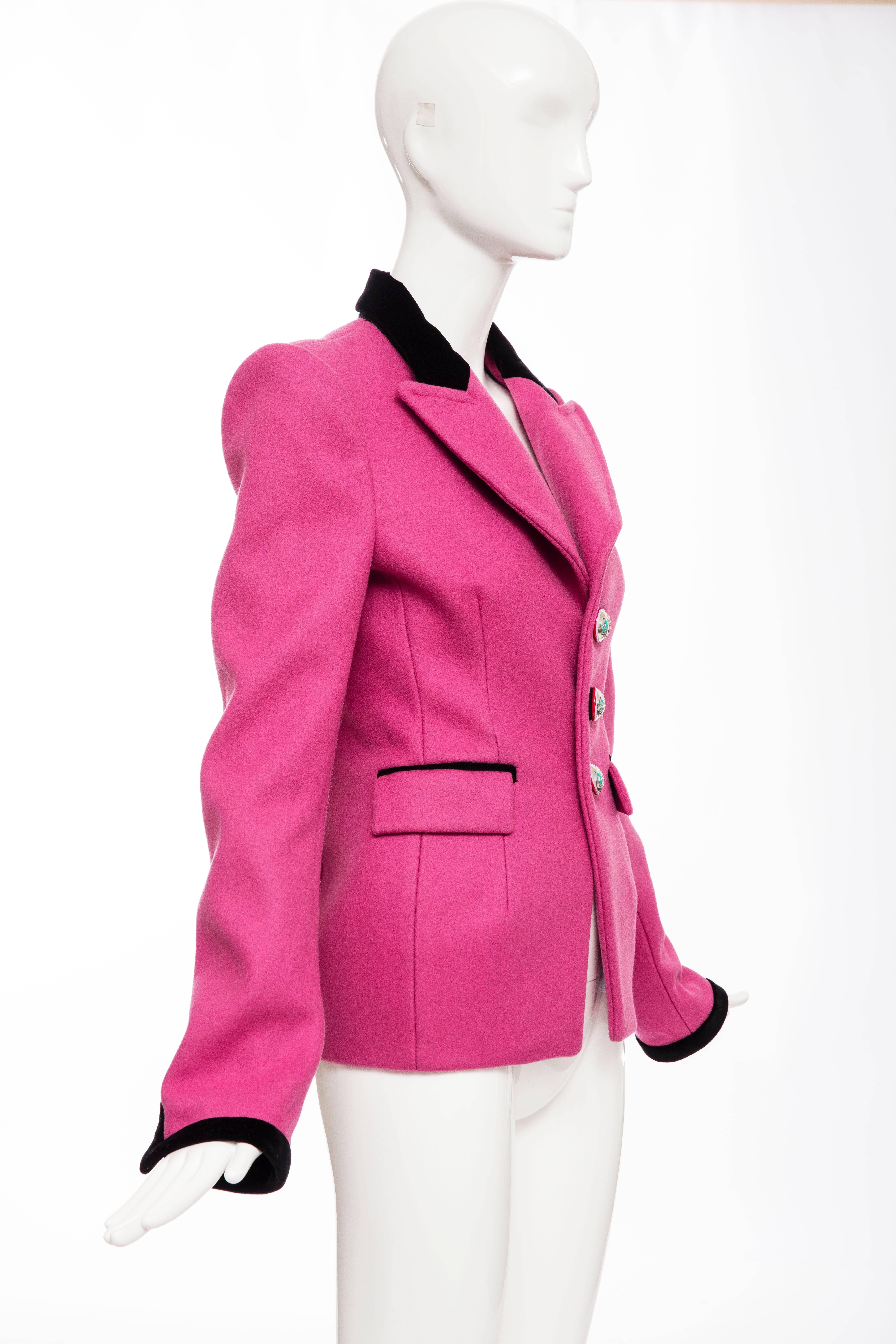  Nicolas Ghesquière for Balenciaga Runway Pink Wool Velvet Blazer, Fall 2007 In Excellent Condition For Sale In Cincinnati, OH