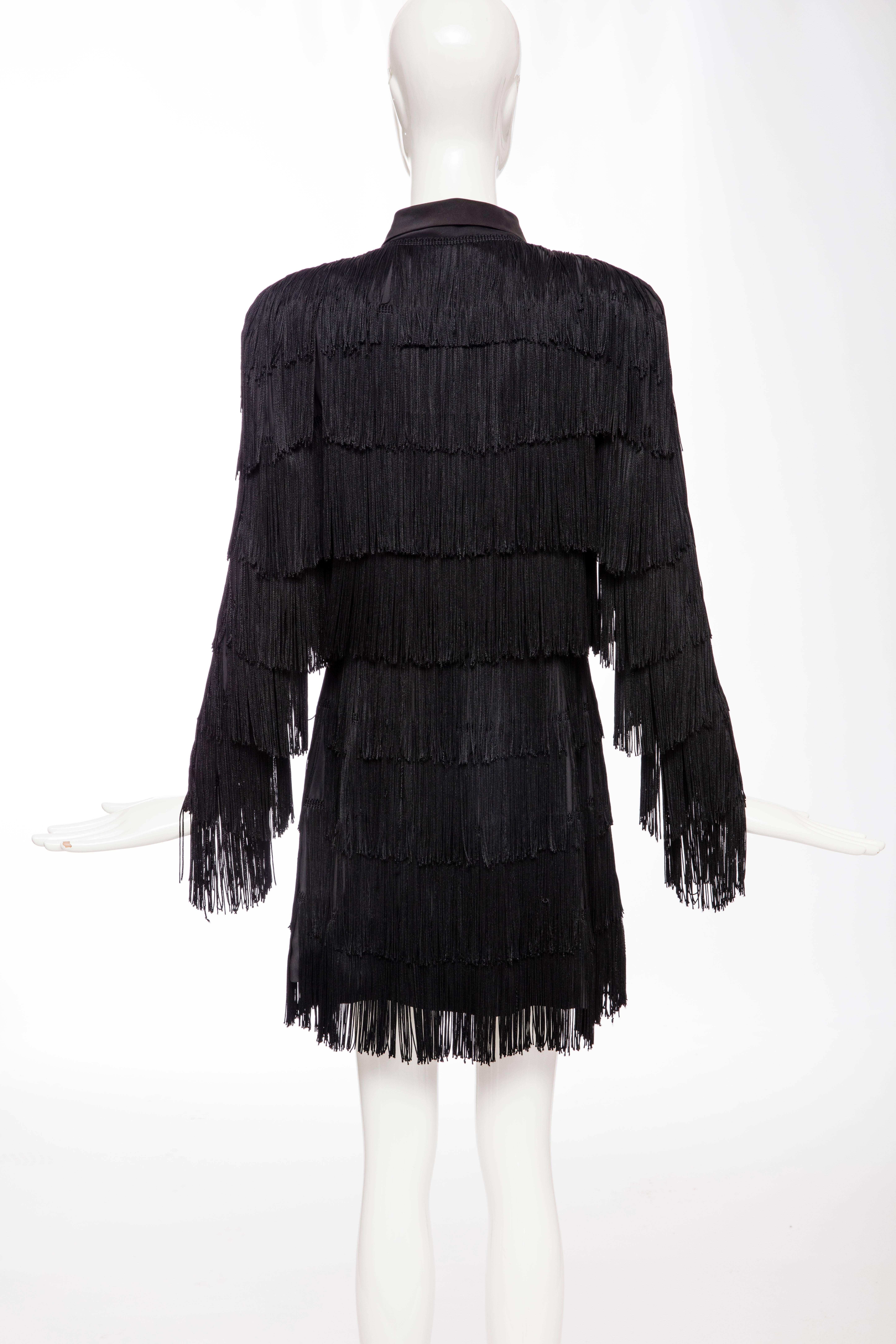 Women's Norma Kamali OMO Black Fringe Long Jacket, Circa 1980's