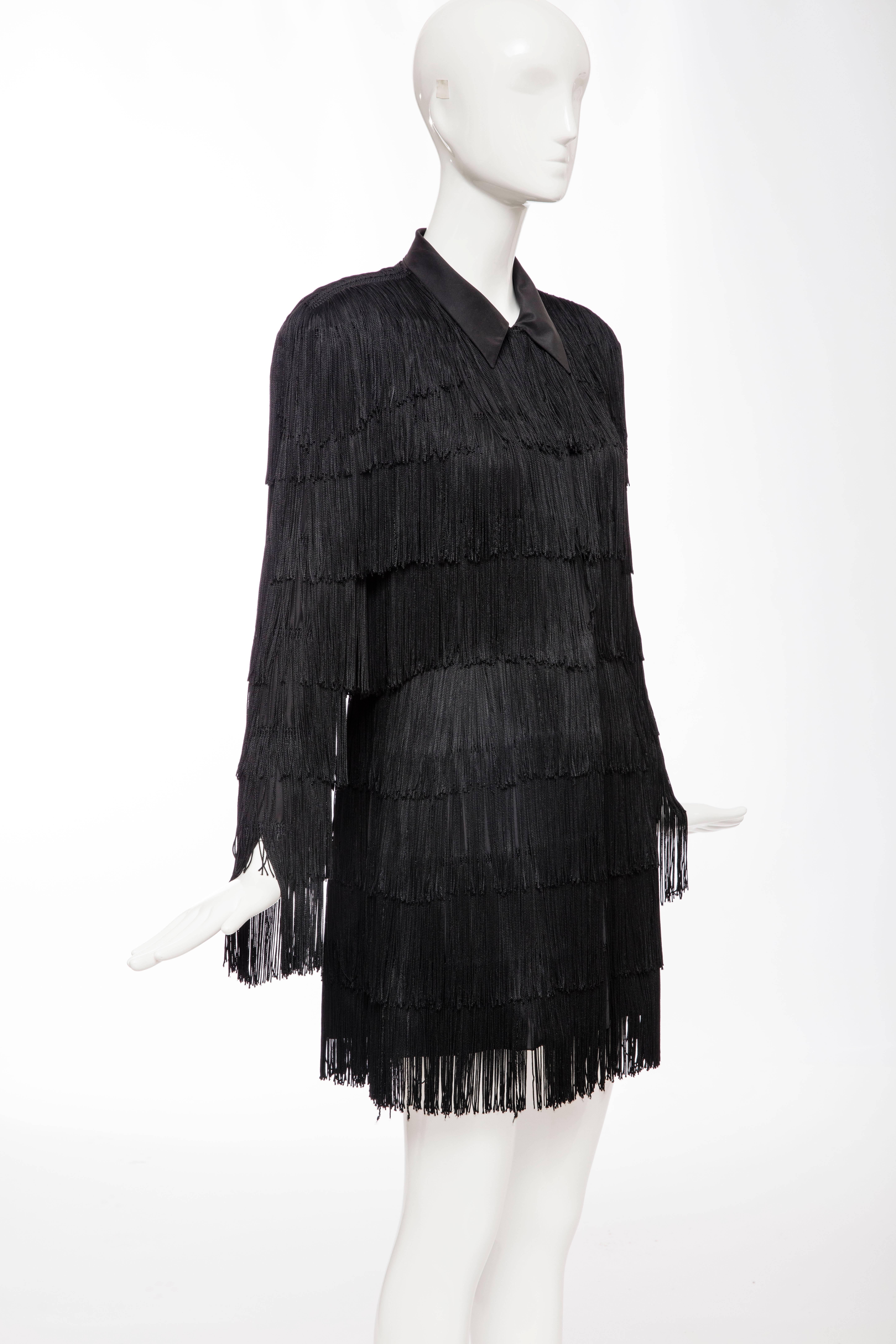 Norma Kamali OMO Black Fringe Long Jacket, Circa 1980's 1