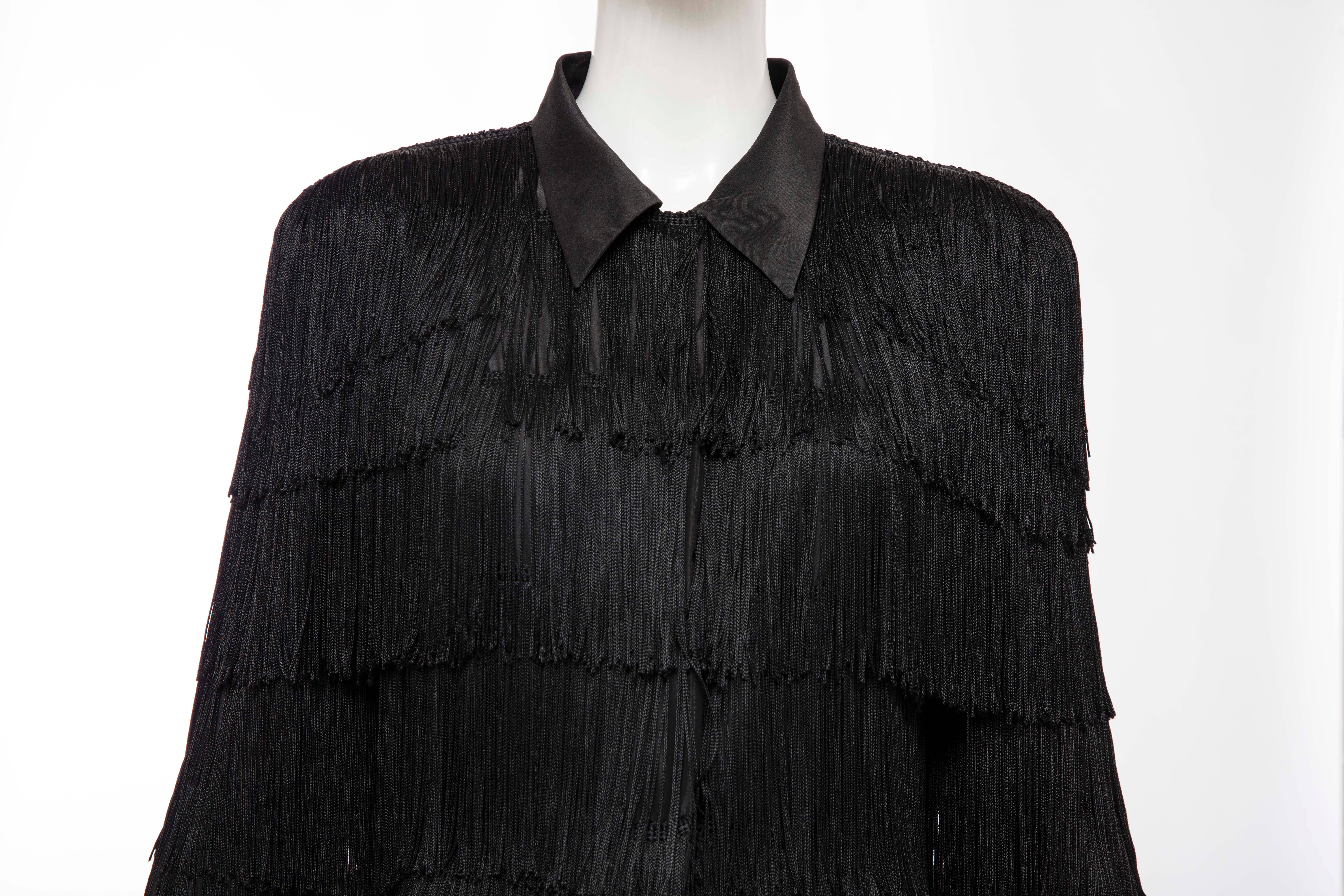 Norma Kamali OMO Black Fringe Long Jacket, Circa 1980's 2