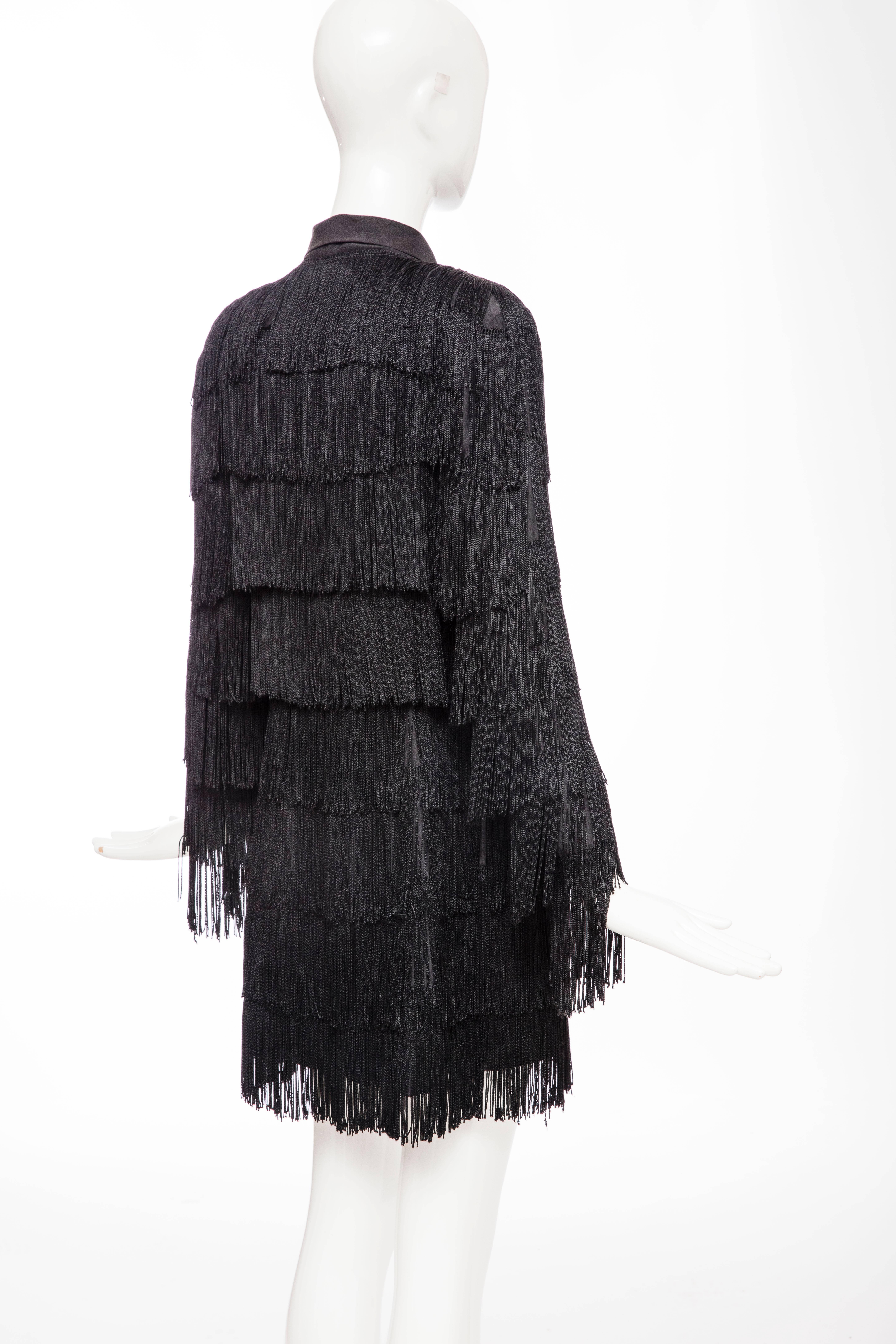 Norma Kamali OMO Black Fringe Long Jacket, Circa 1980's 3