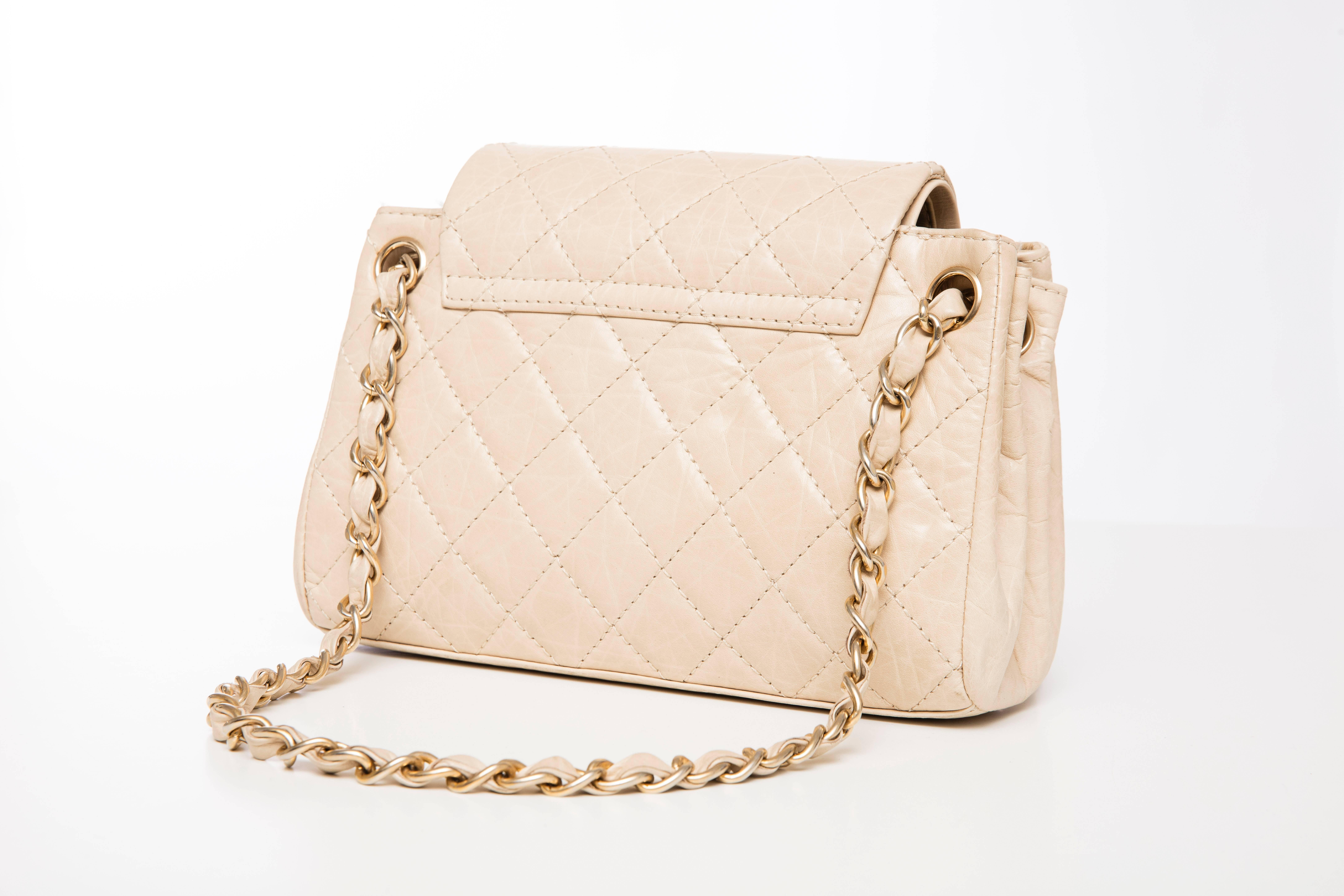 Chanel Beige Quilted Leather Sac Class Rabat Bag In Excellent Condition In Cincinnati, OH
