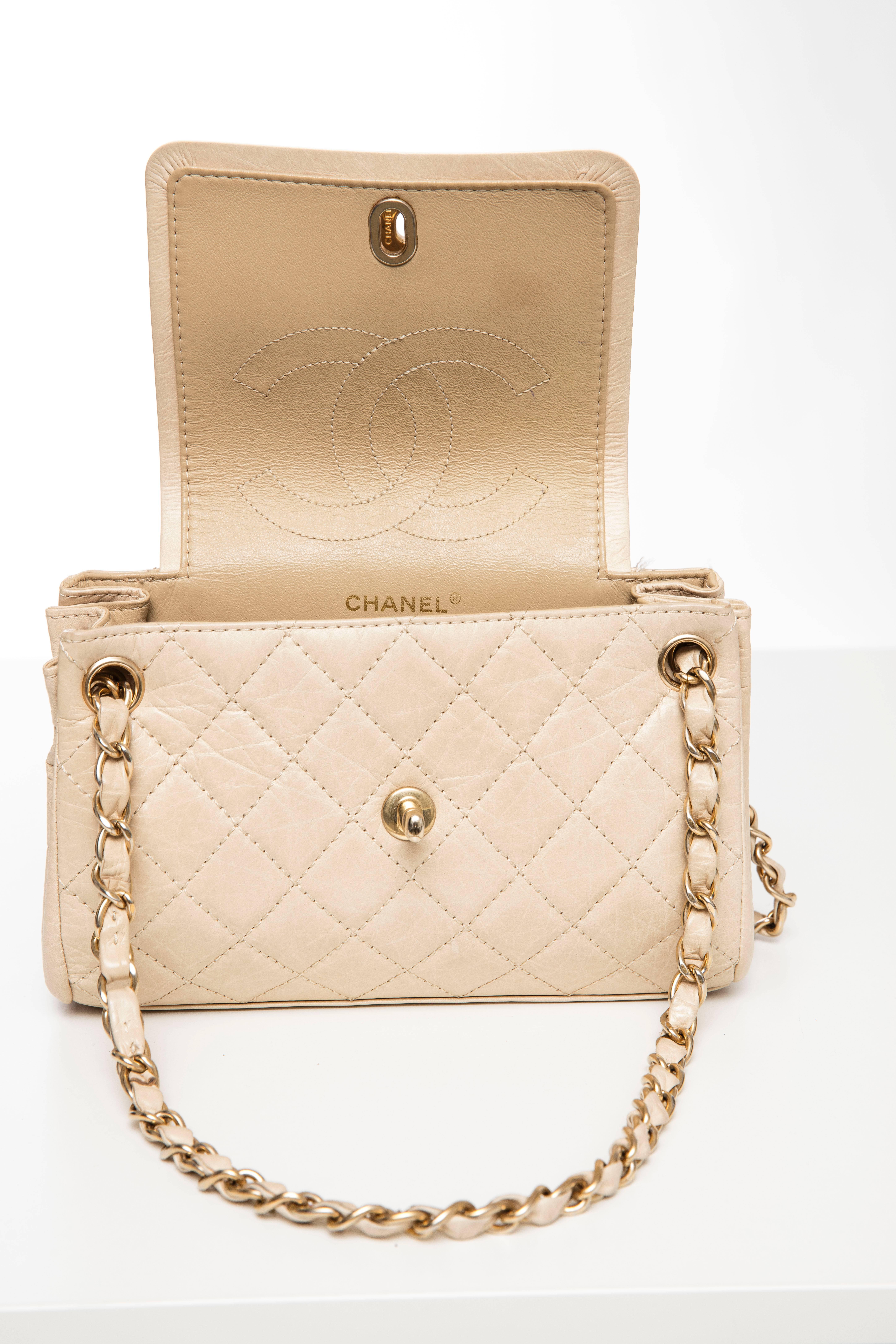 Women's Chanel Beige Quilted Leather Sac Class Rabat Bag