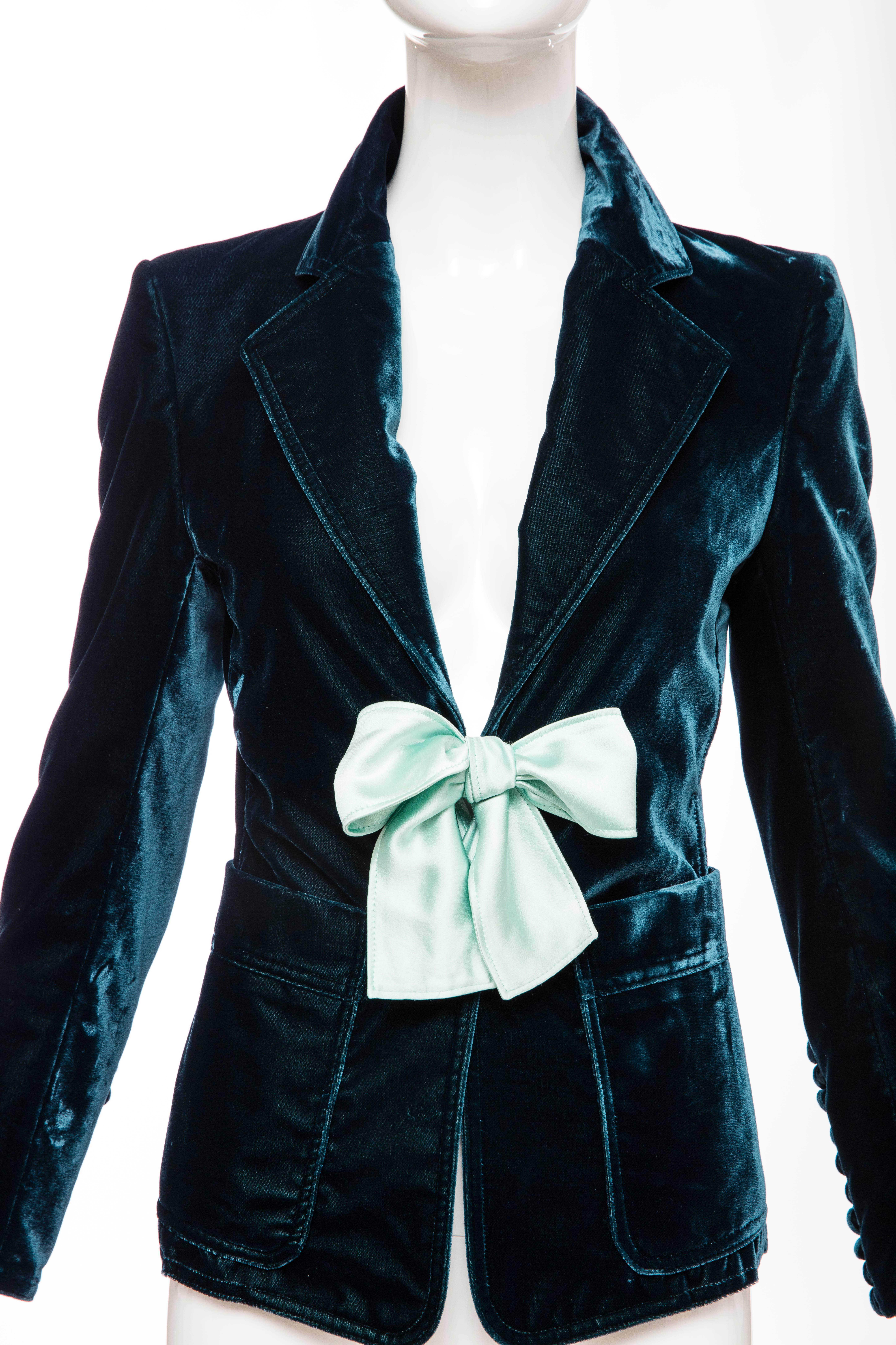 Black Tom Ford for Yves Saint Laurent Runway Emerald Silk Velvet Blazer, Fall 2003 For Sale