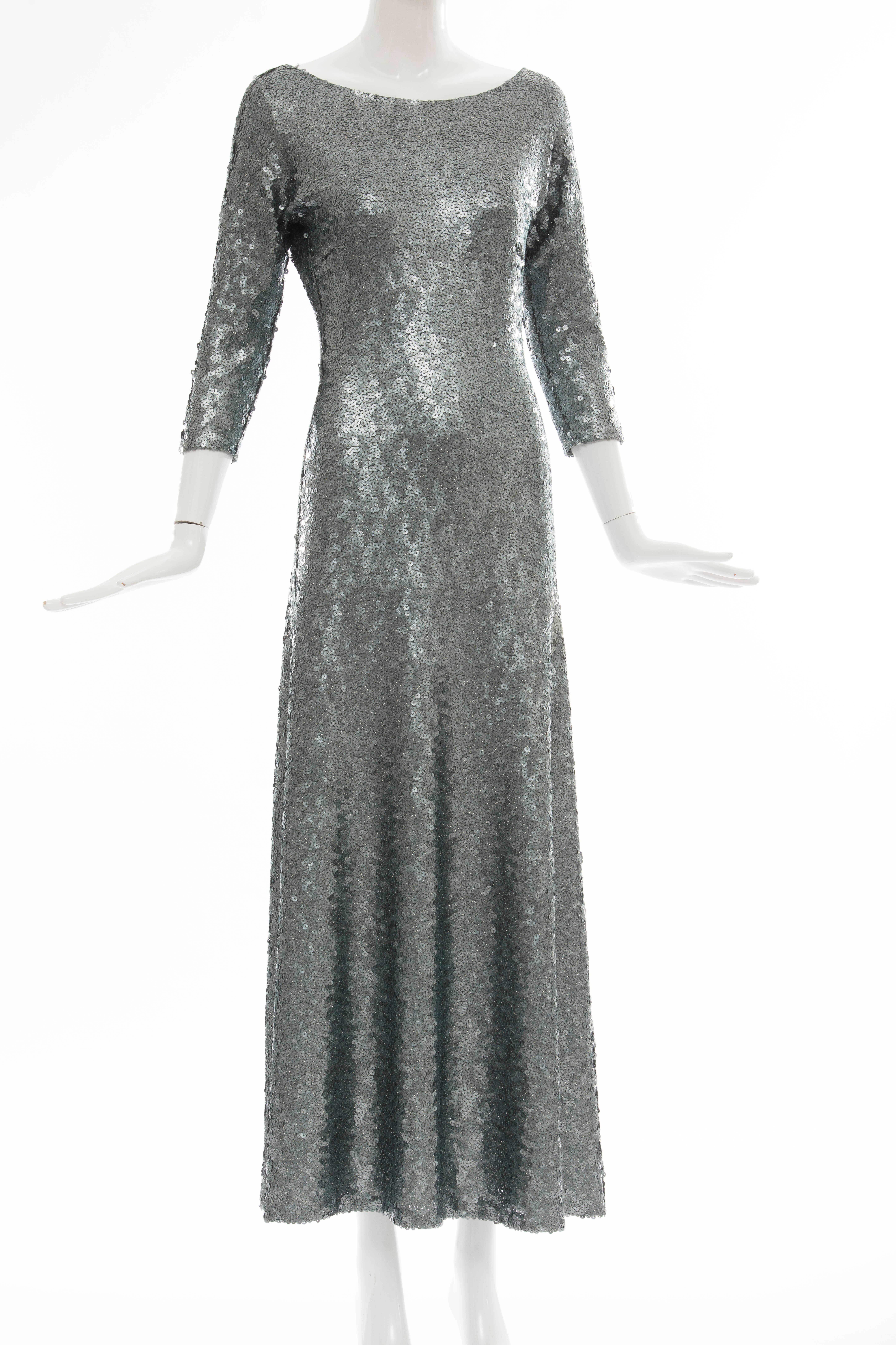 Marc Jacobs Fall/Winter 2013 sequin gown with scoop back, back zip and fully lined. This dress was showcased on the cover of Vogue magazine with Sandra Bullock wearing one like it.