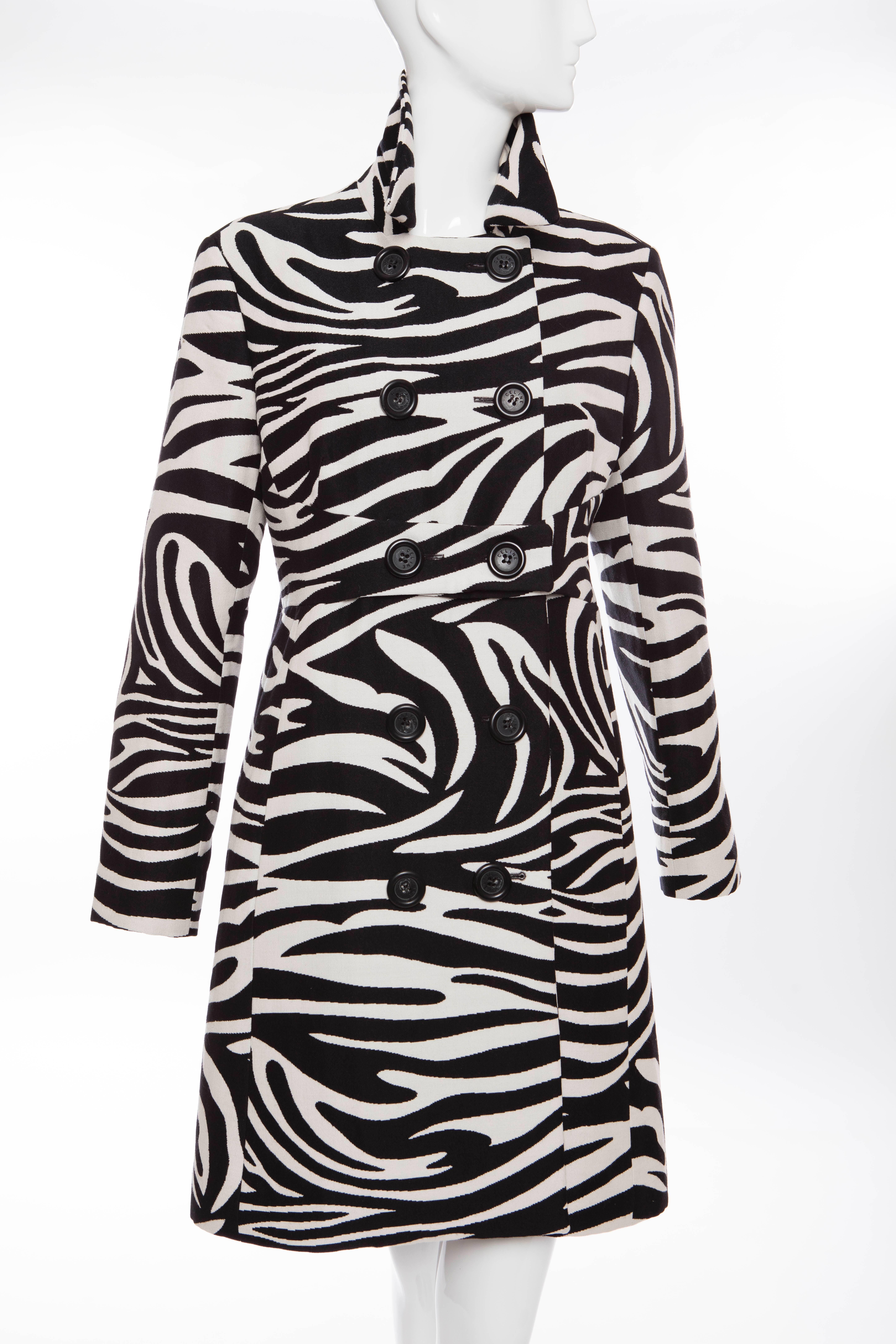 Michael Kors for Celine wool zebra print coat with two front pockets and fully lined.