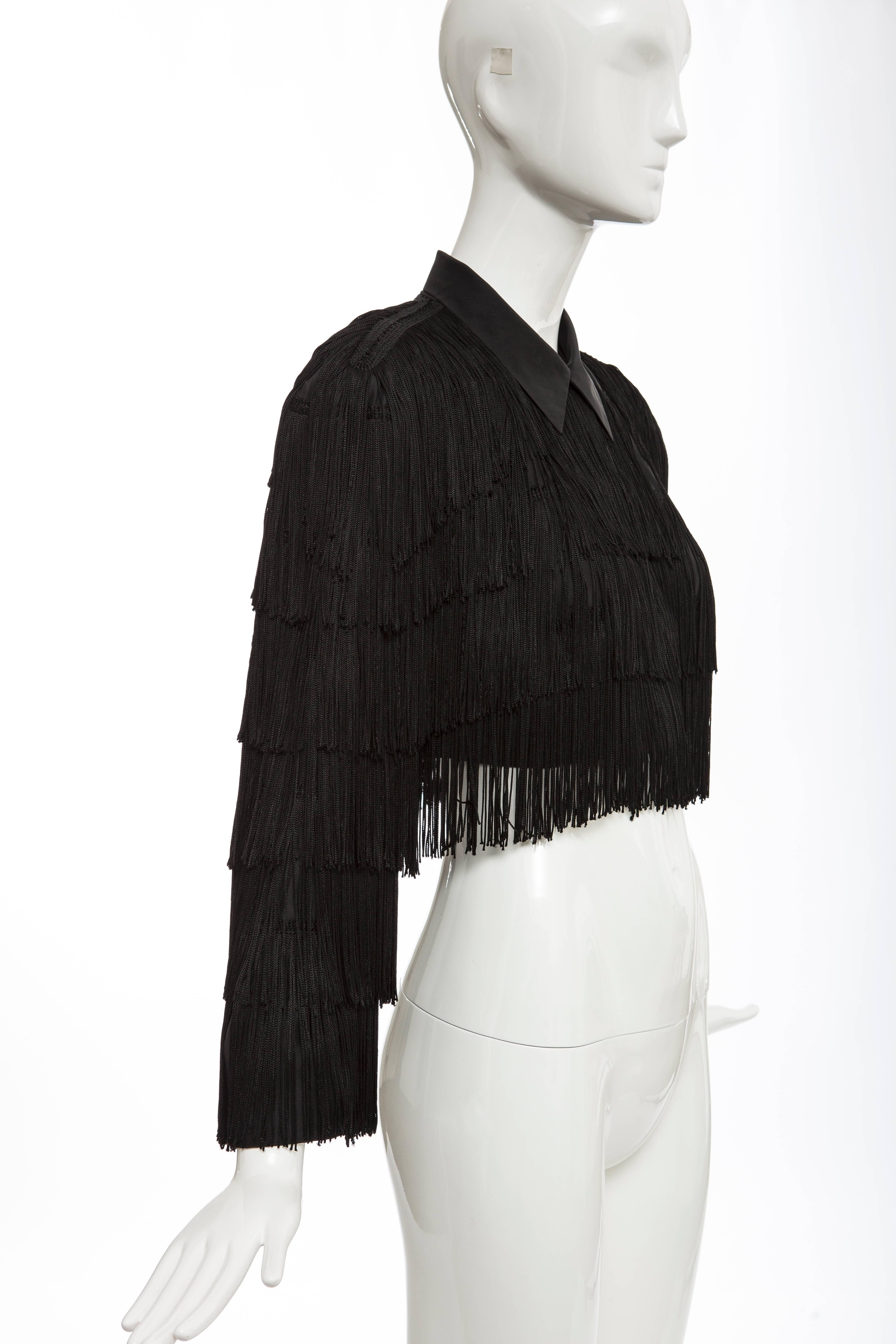 Norma Kamali OMO Black Fringe Cropped Jacket, Circa 1980's 1