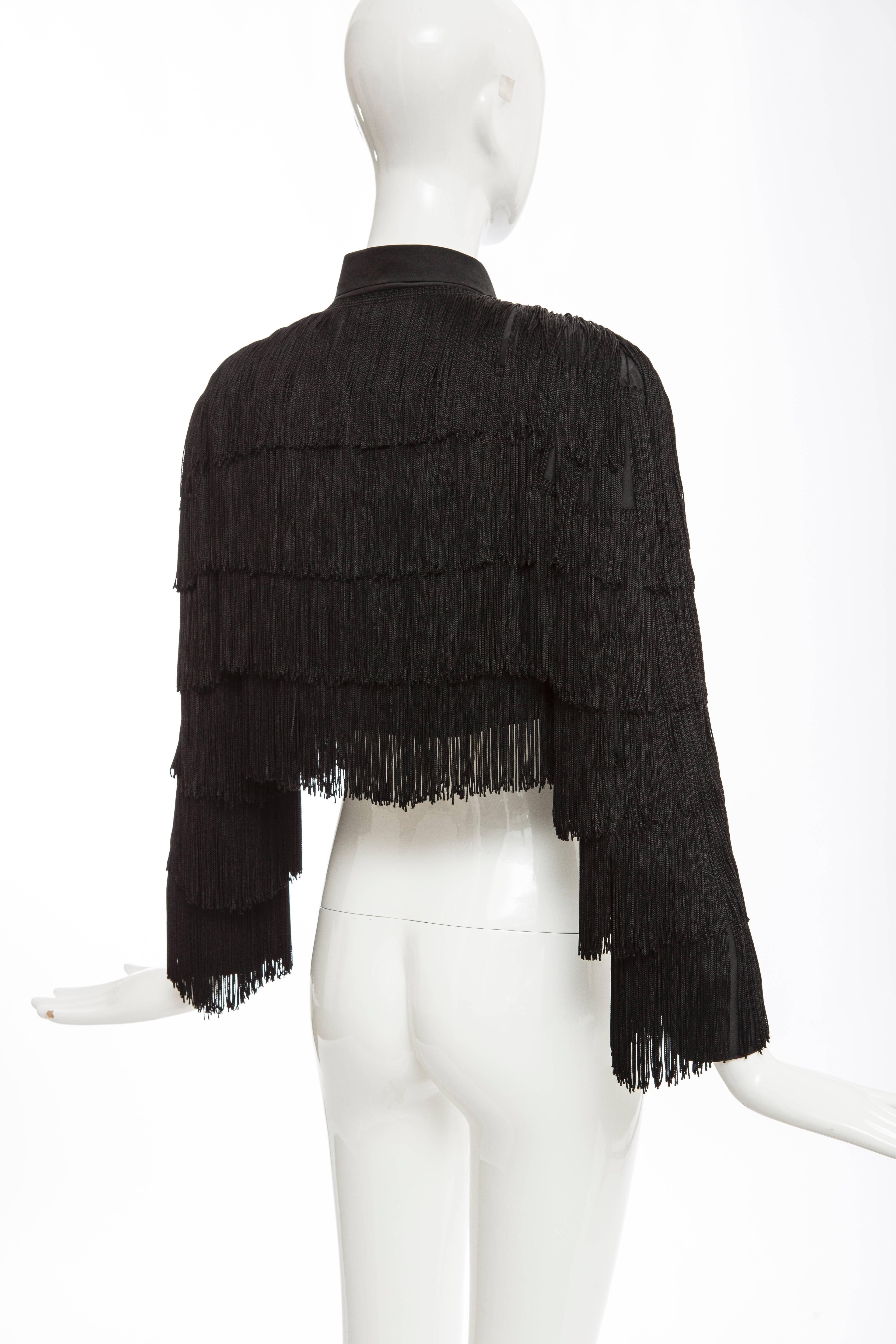 Norma Kamali OMO Black Fringe Cropped Jacket, Circa 1980's 3