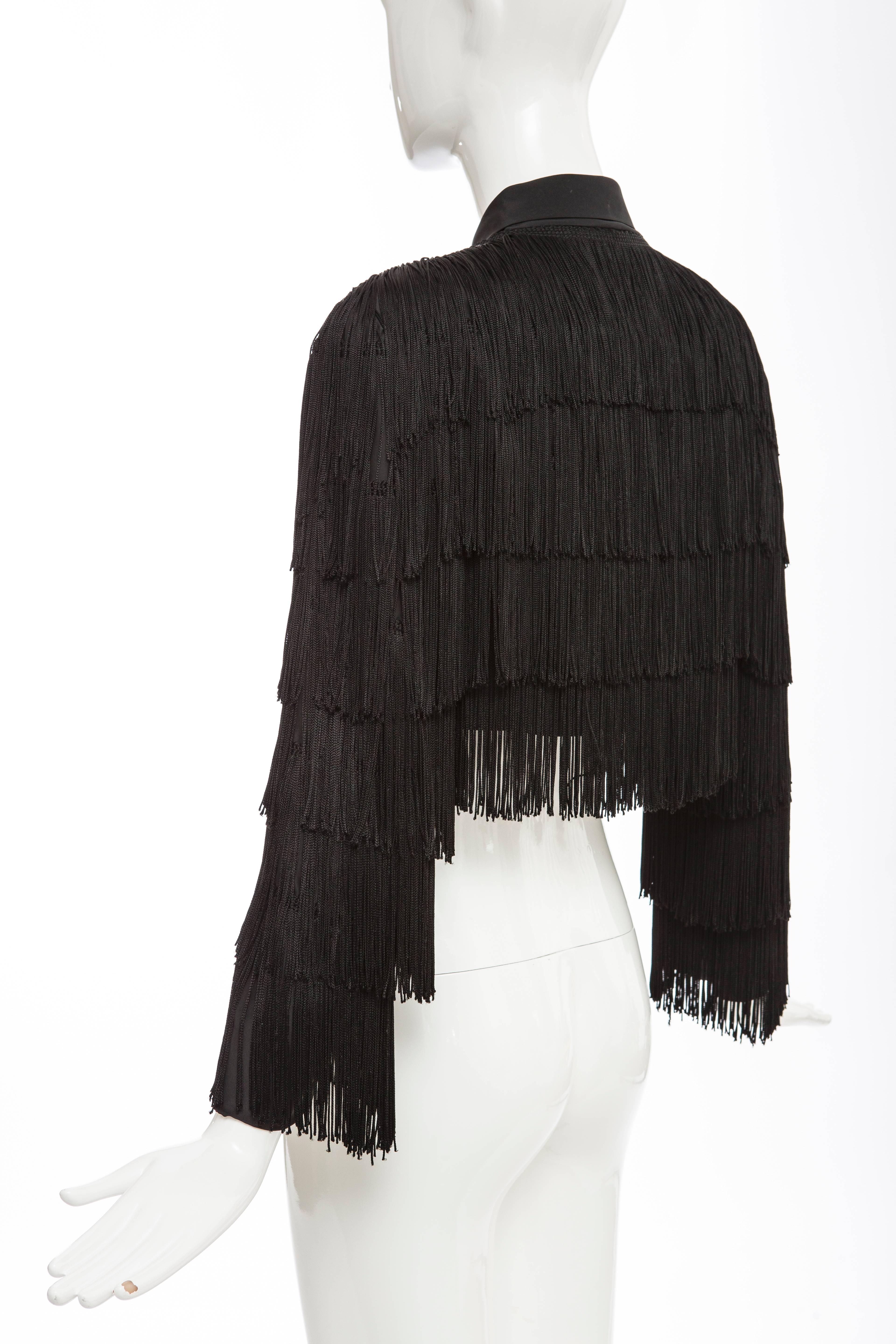 Norma Kamali OMO Black Fringe Cropped Jacket, Circa 1980's 4