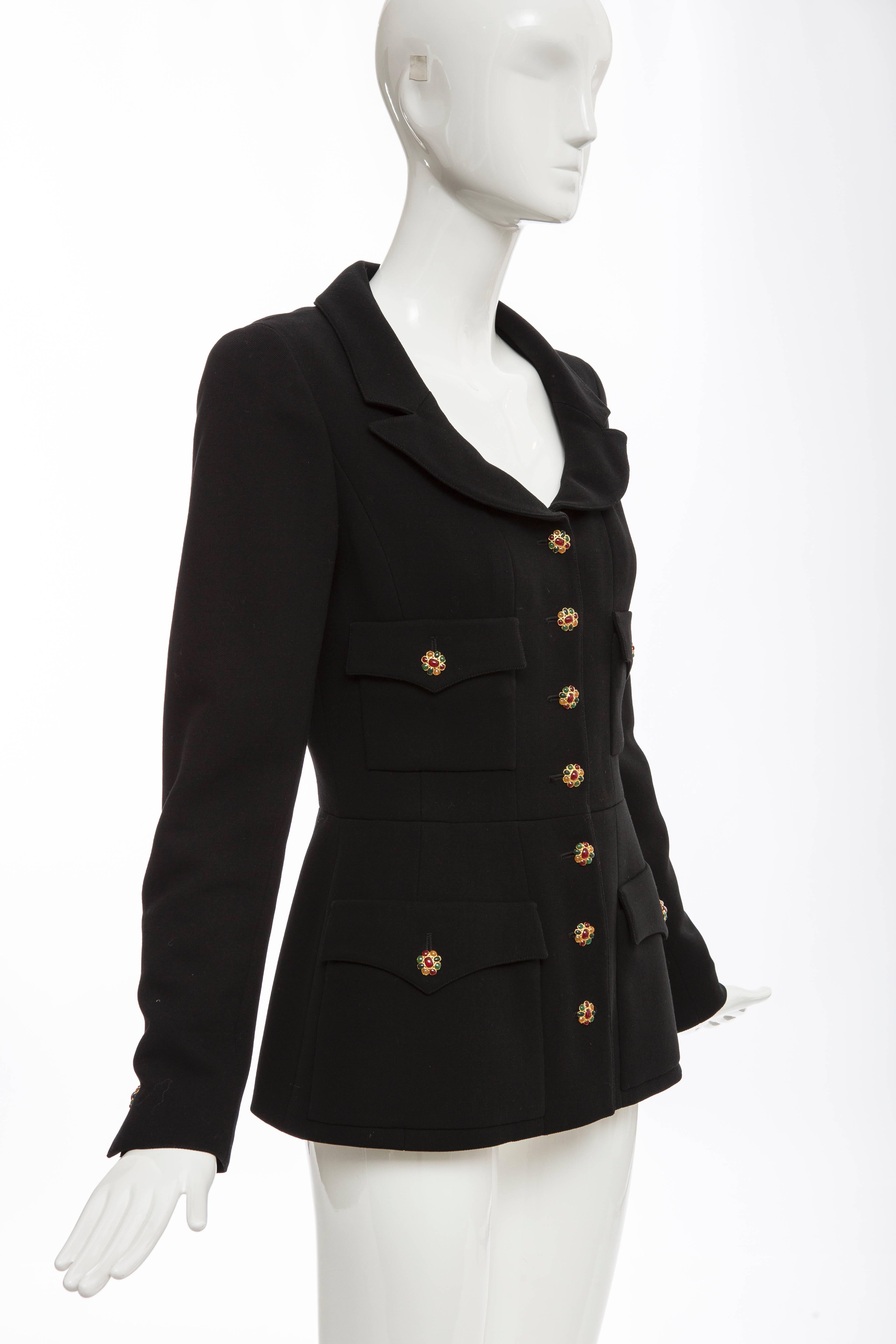 Women's Chanel Black Wool Jacket With Gripoix Buttons, Autumn - Winter 1996