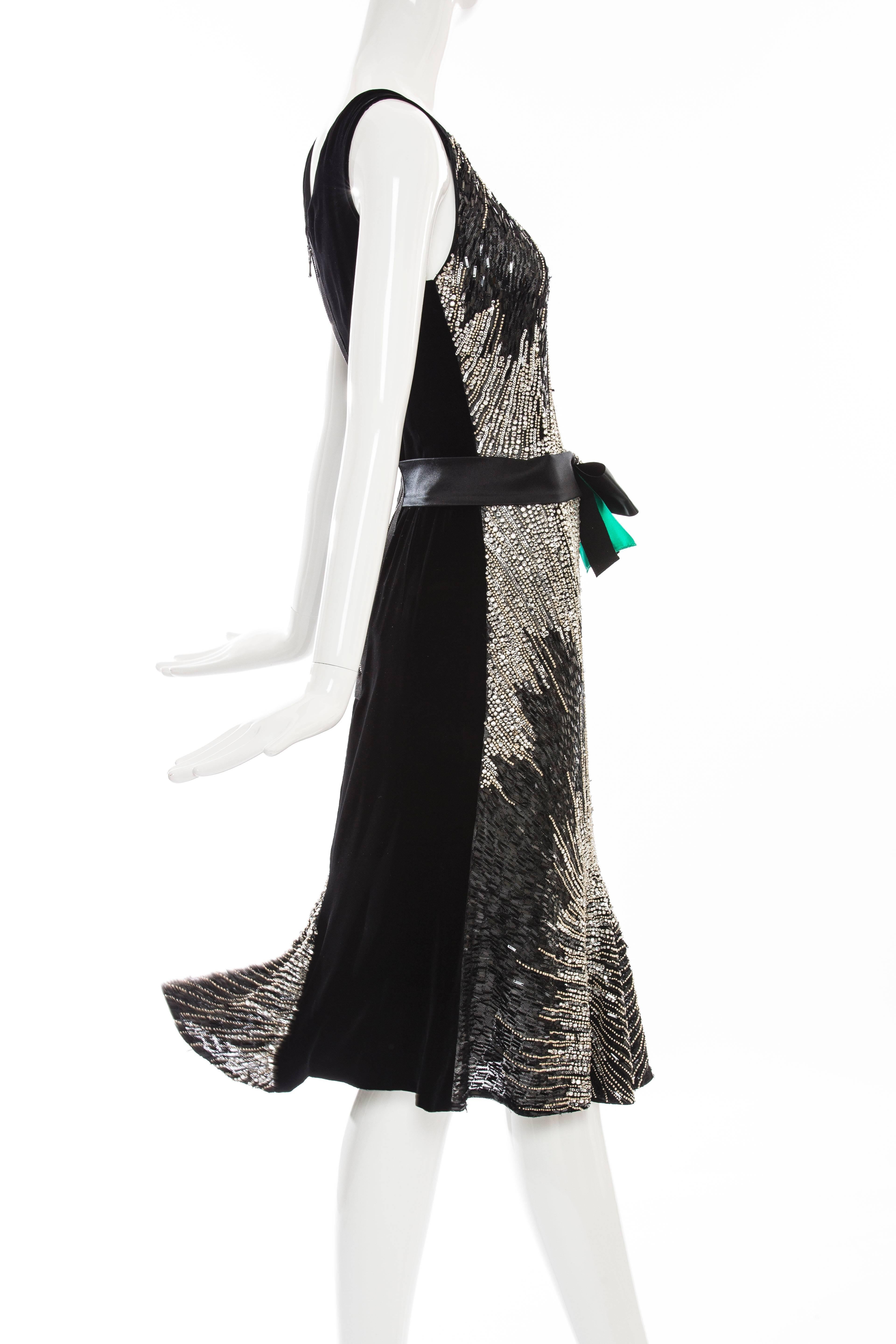 Women's Dolce & Gabbana Black Silk Velvet Evening Dress With Prong Set Crystals For Sale