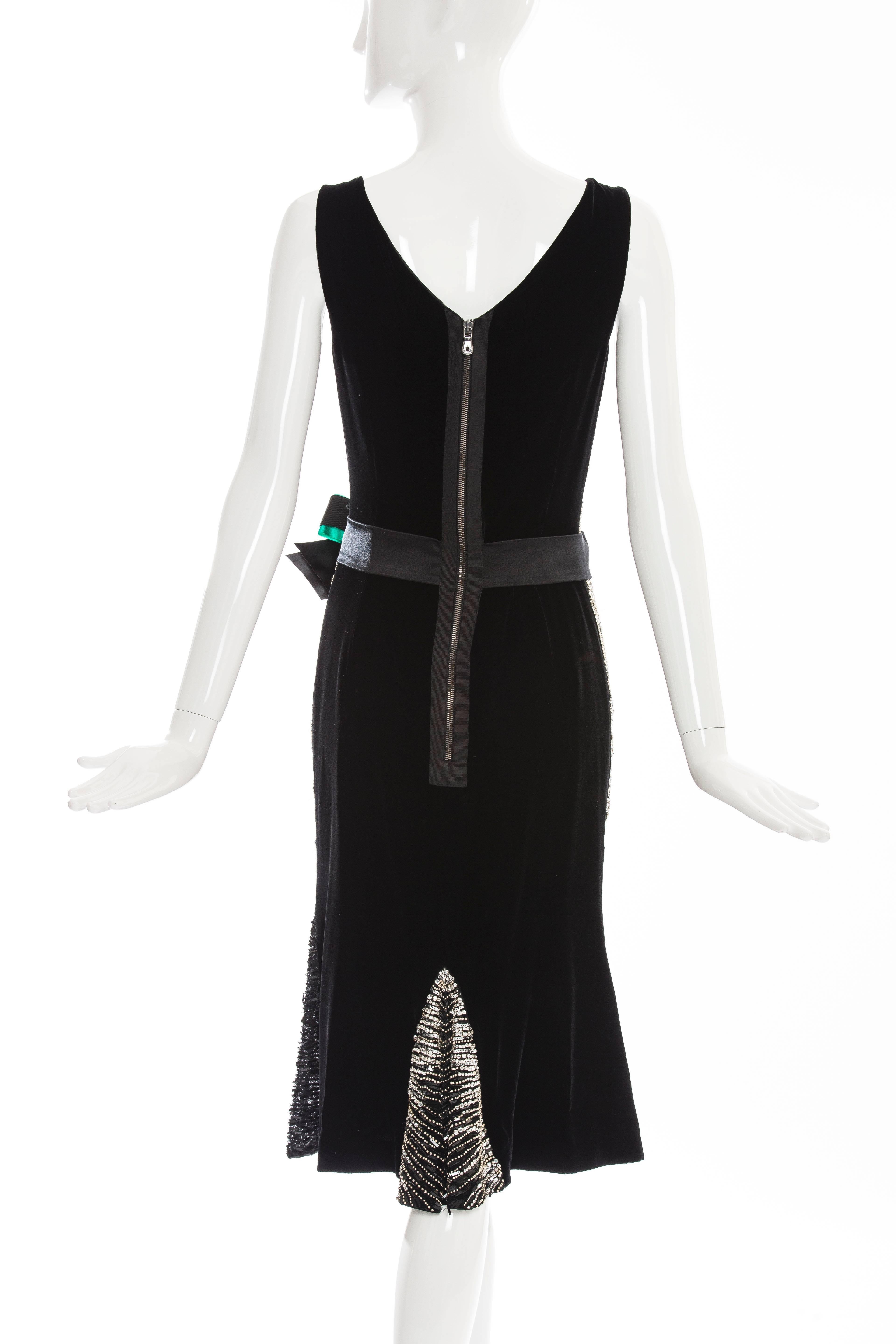 Dolce & Gabbana Black Silk Velvet Evening Dress With Prong Set Crystals For Sale 1