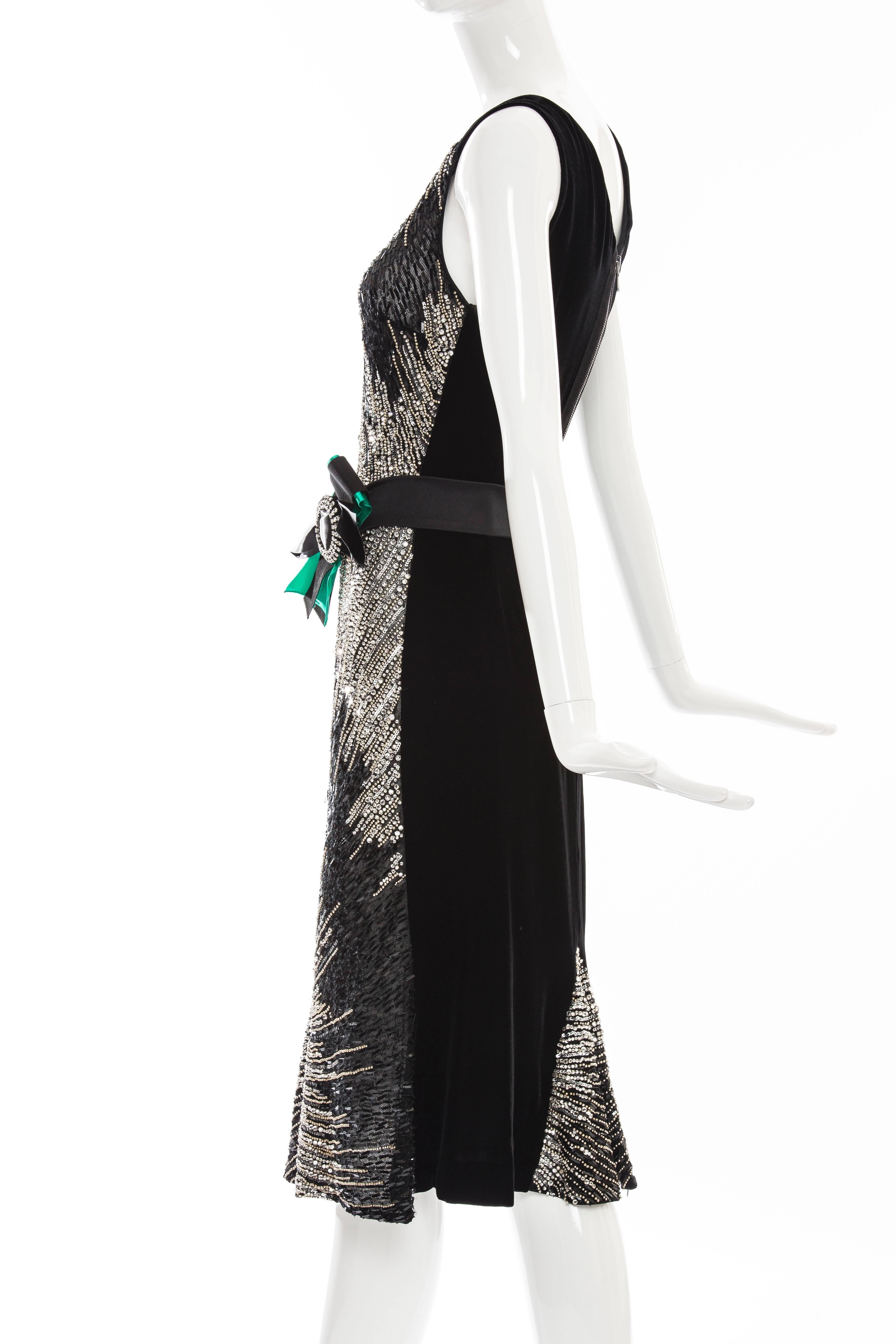 Dolce & Gabbana Black Silk Velvet Evening Dress With Prong Set Crystals For Sale 4