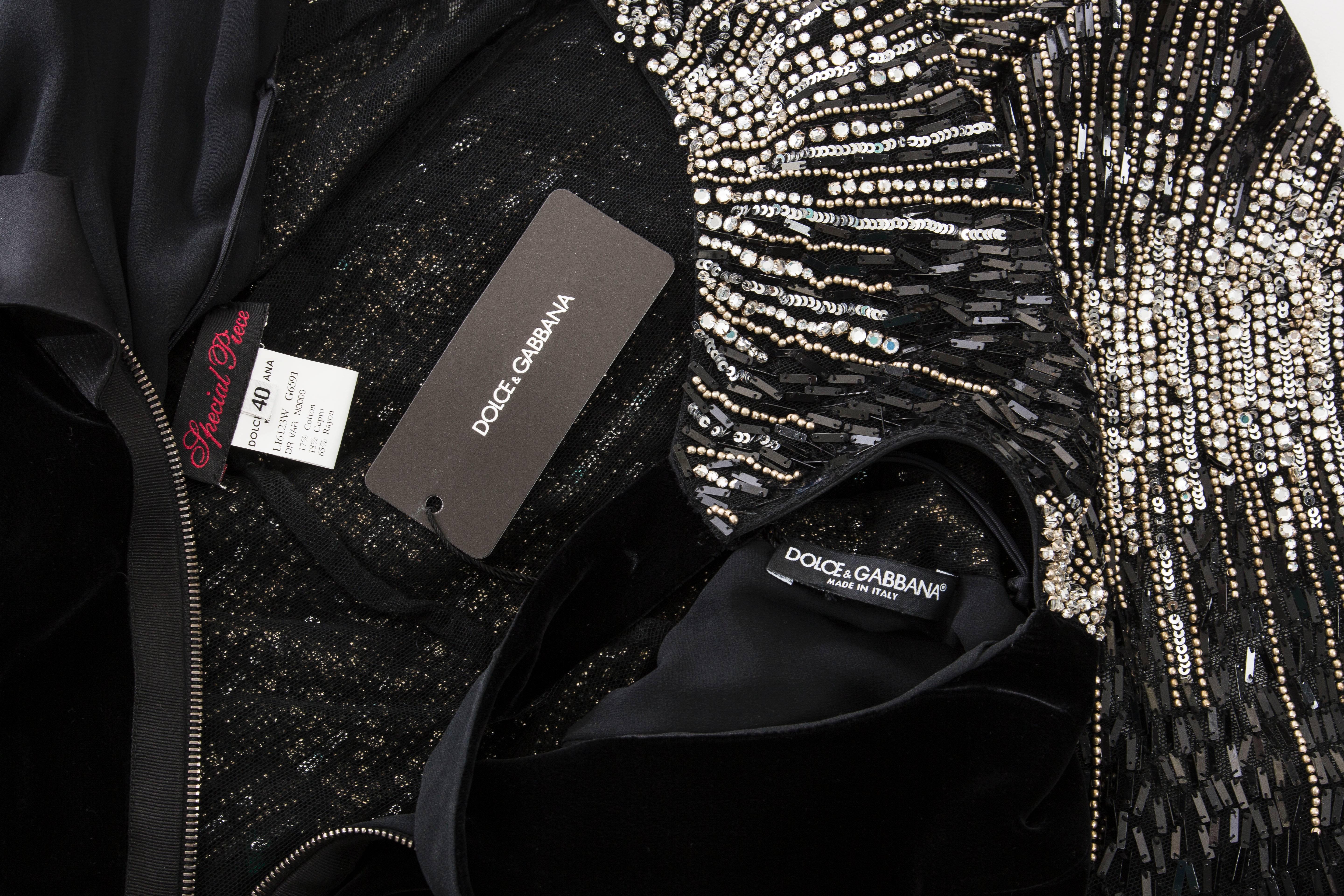 Dolce & Gabbana Black Silk Velvet Evening Dress With Prong Set Crystals For Sale 6