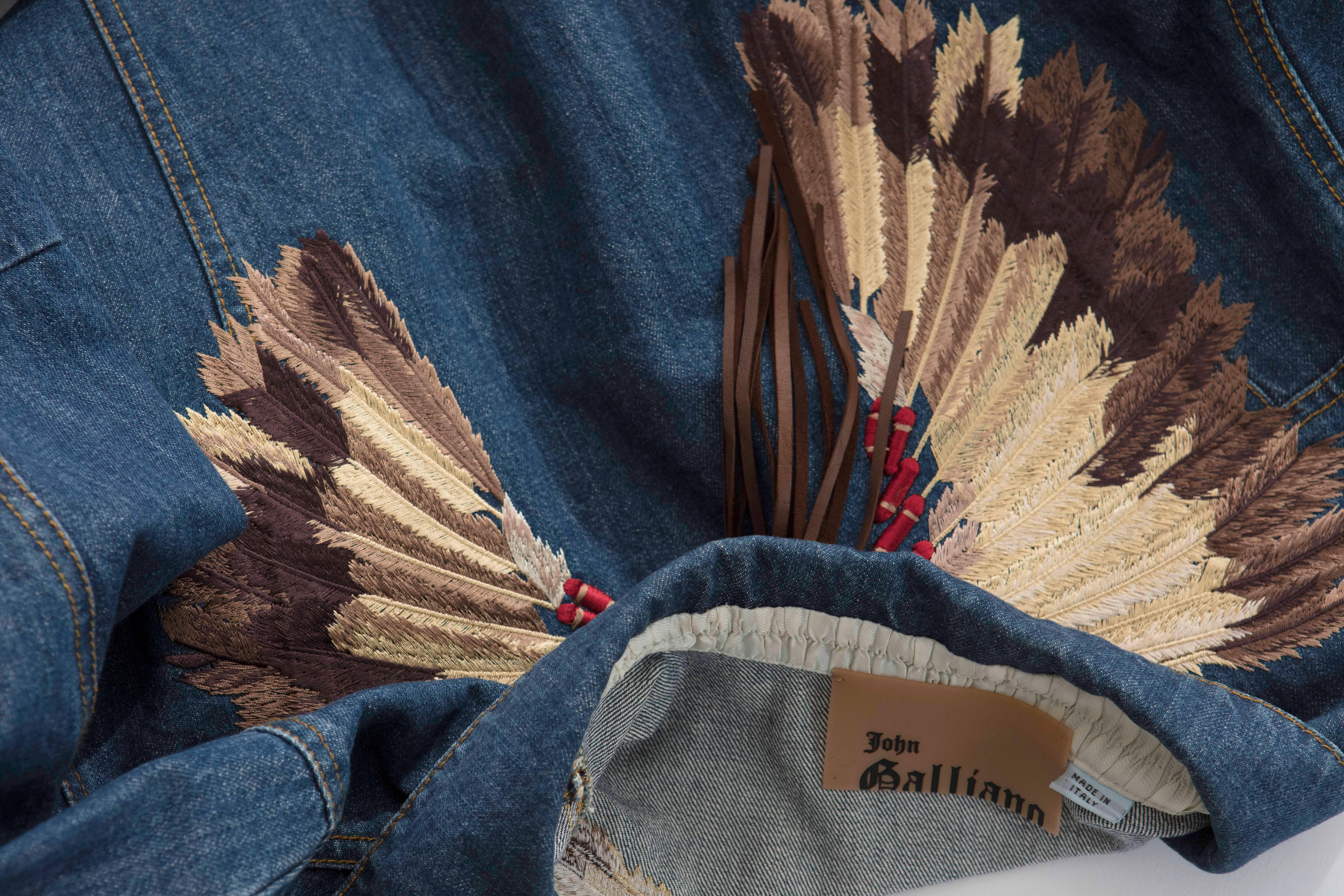 John Galliano Men's Denim Jacket With Embroidered Back & Leather Fringe 1
