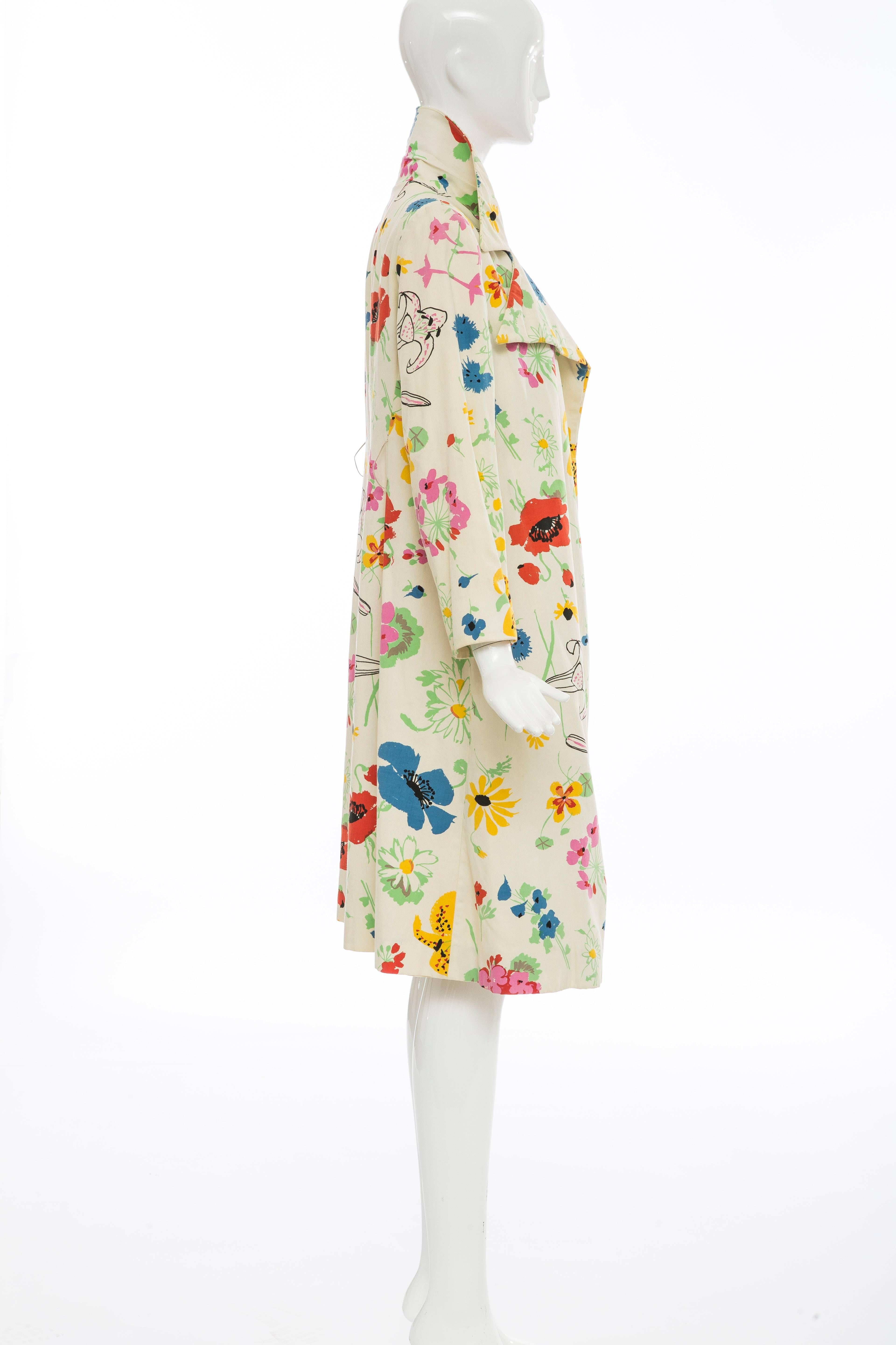 Beige Bill Blass For Bond Street Floral Cotton Twill Coat, Circa 1970's