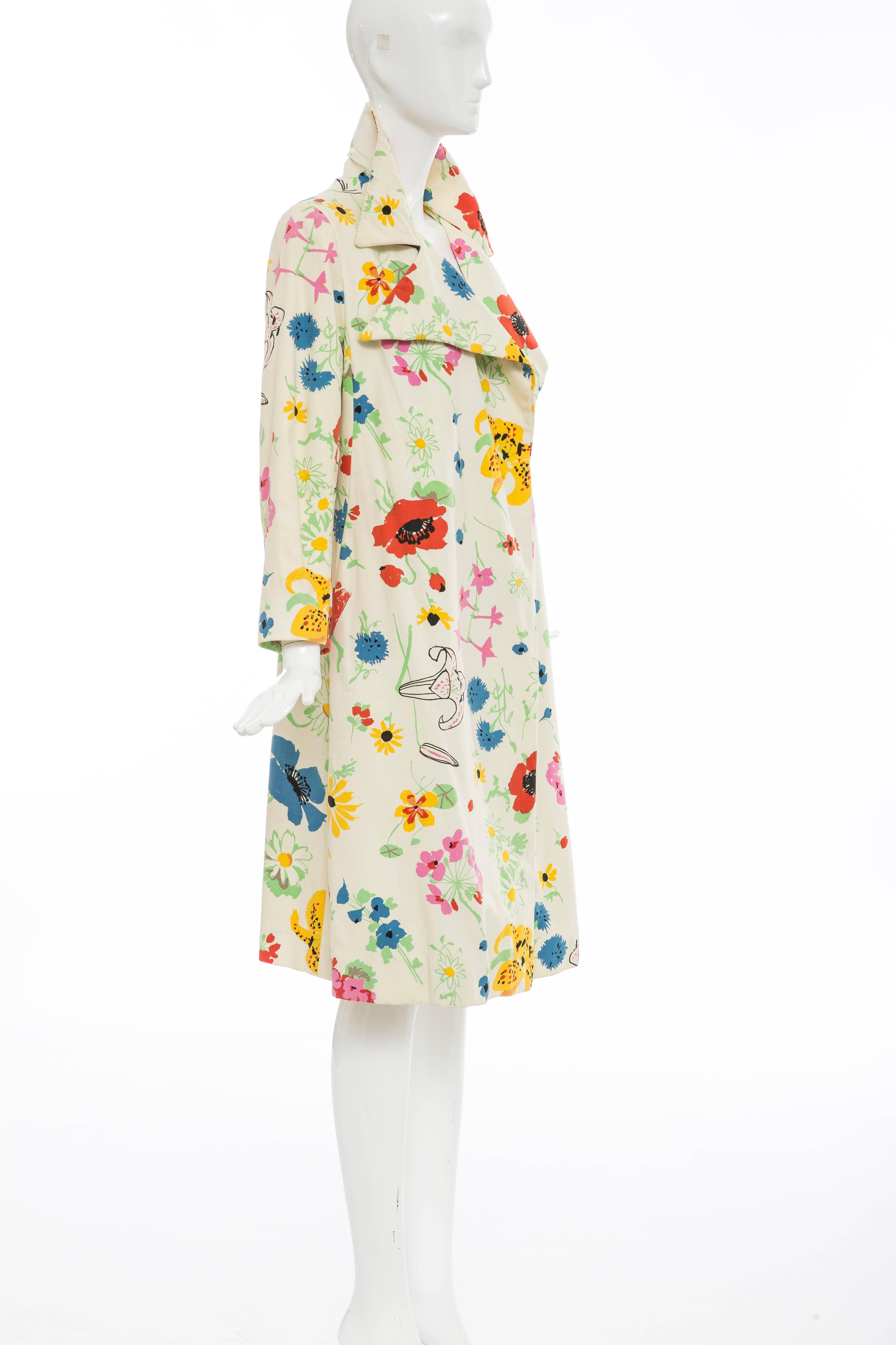 Women's Bill Blass For Bond Street Floral Cotton Twill Coat, Circa 1970's