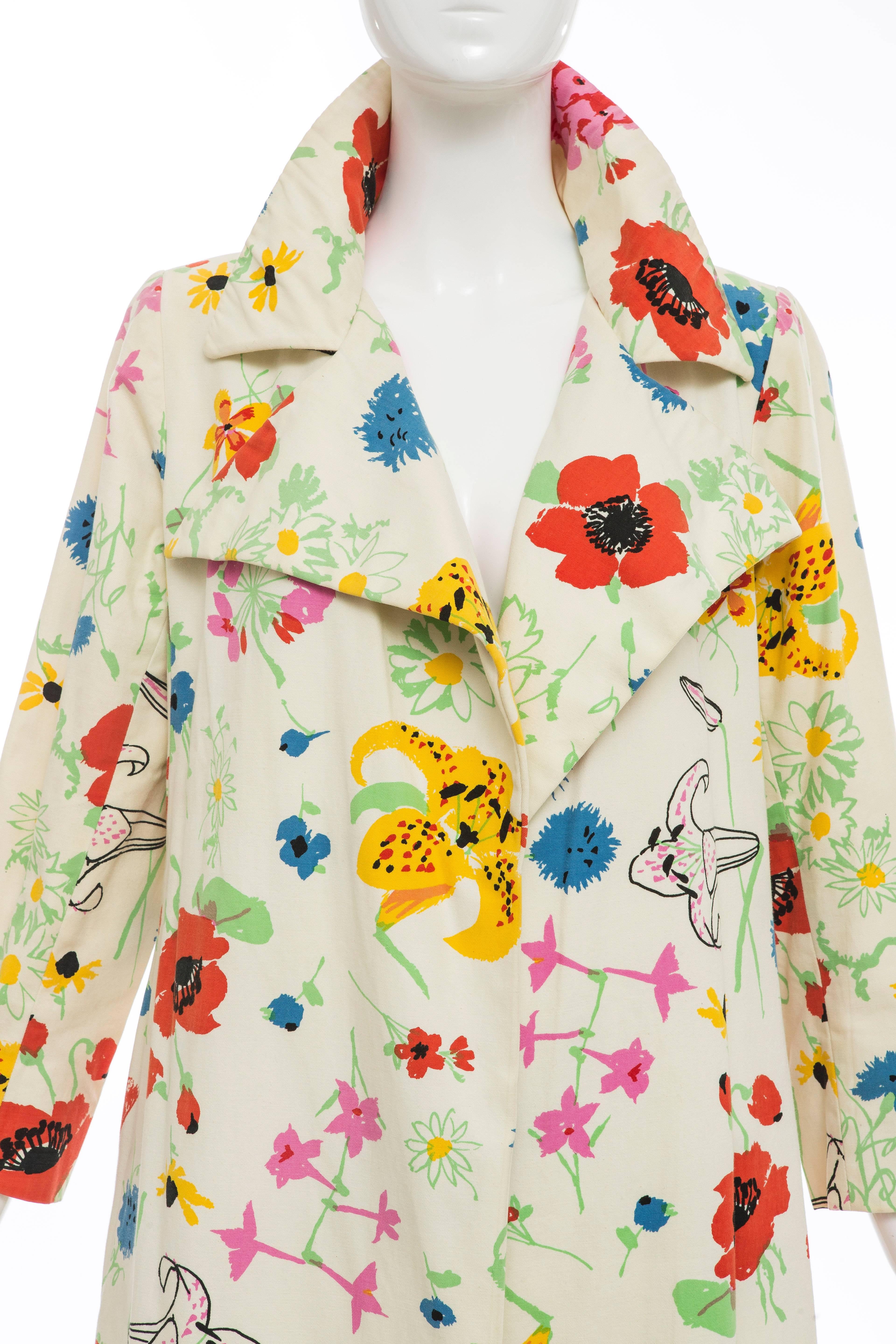 Bill Blass For Bond Street Floral Cotton Twill Coat, Circa 1970's 1