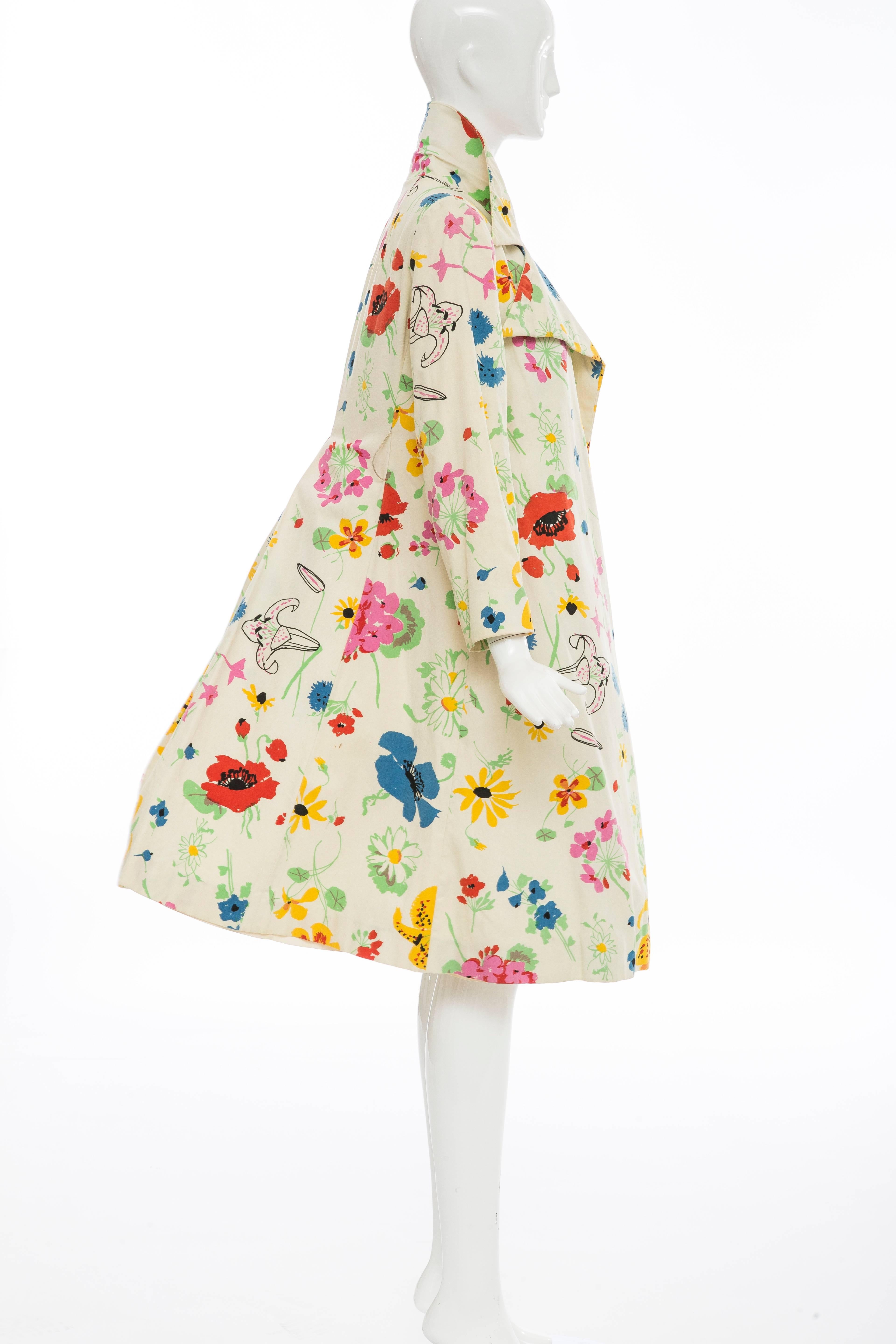 Bill Blass For Bond Street Floral Cotton Twill Coat, Circa 1970's 3