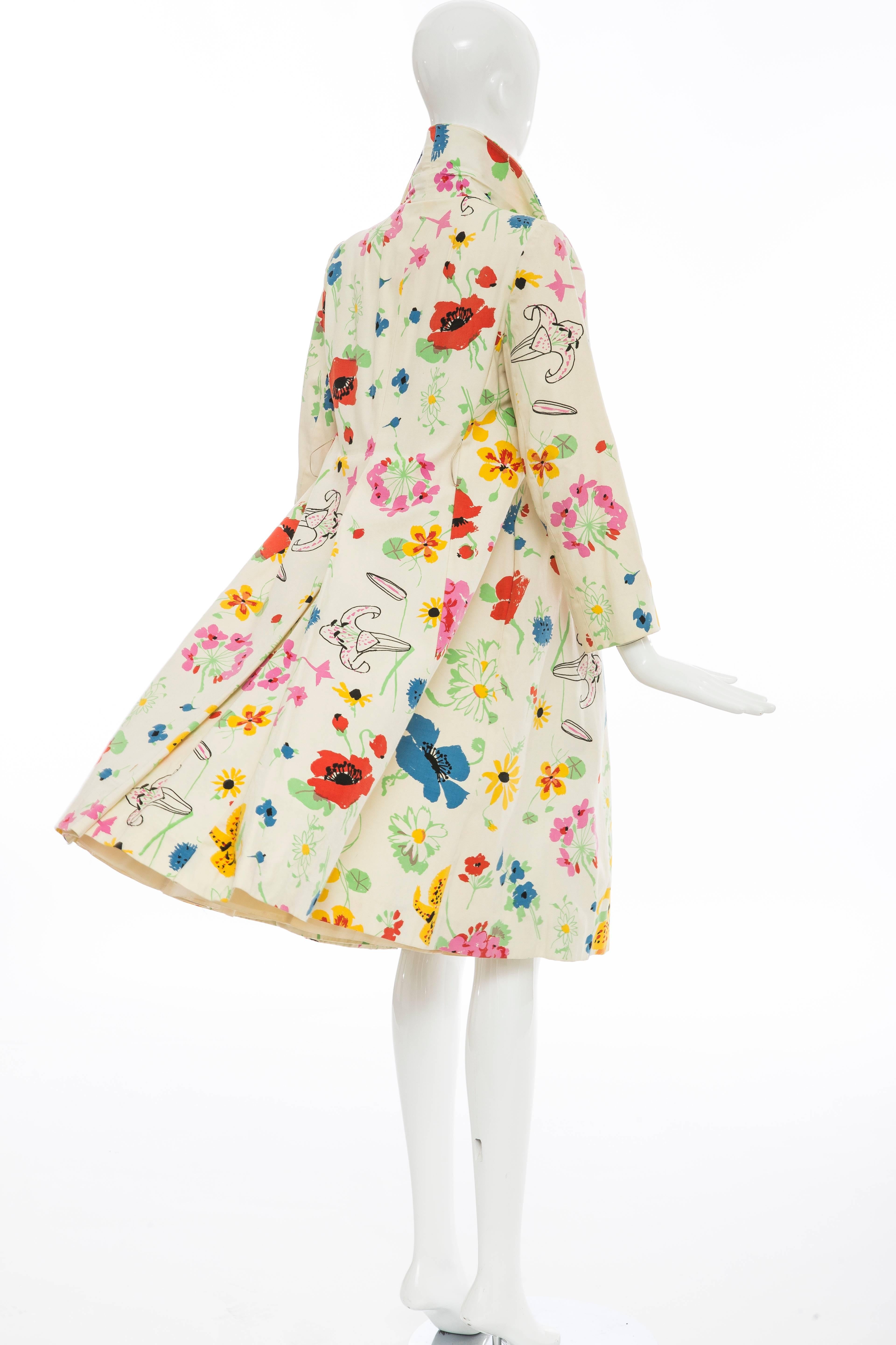 Bill Blass For Bond Street Floral Cotton Twill Coat, Circa 1970's 4
