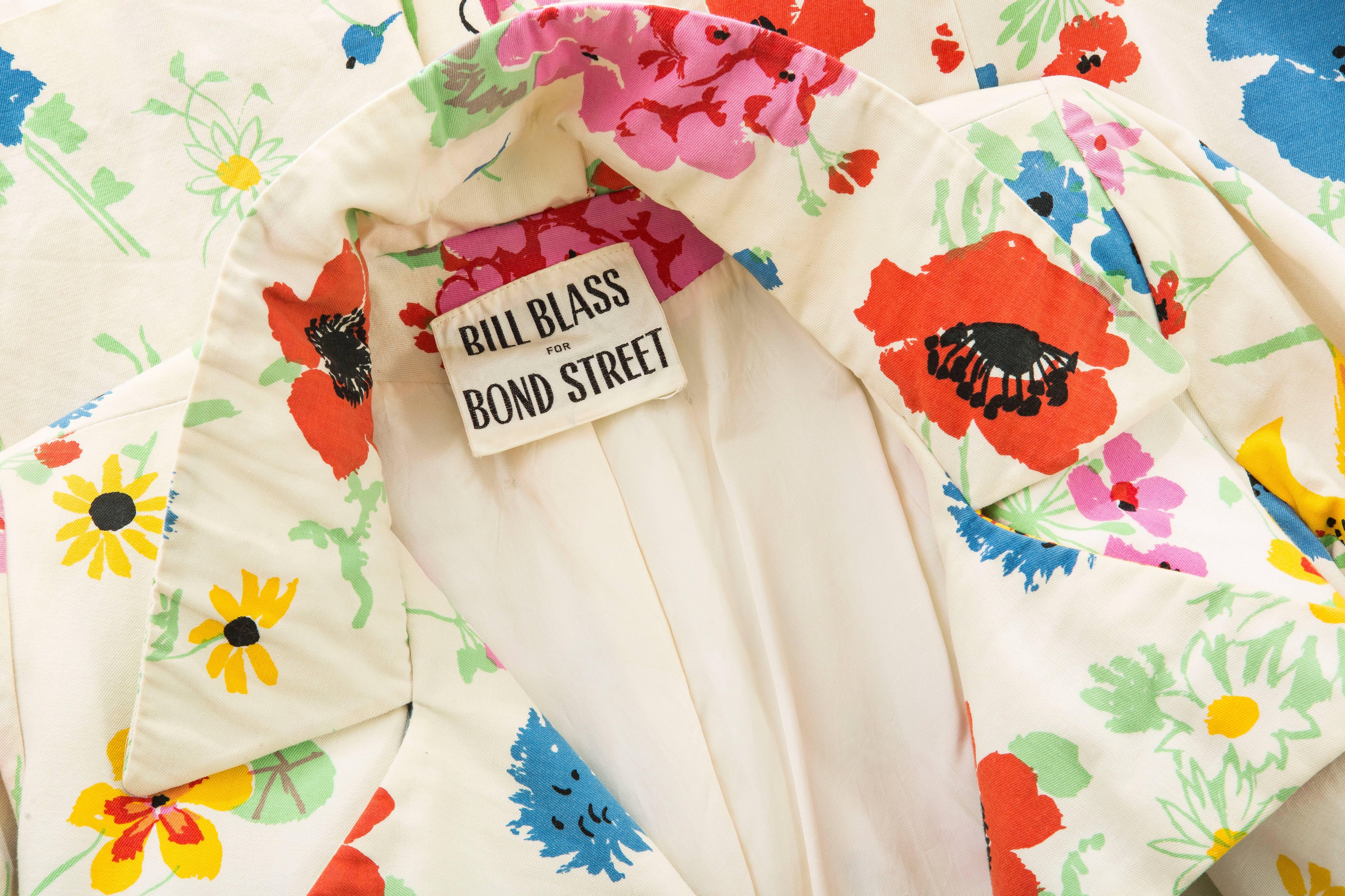 Bill Blass For Bond Street Floral Cotton Twill Coat, Circa 1970's 5