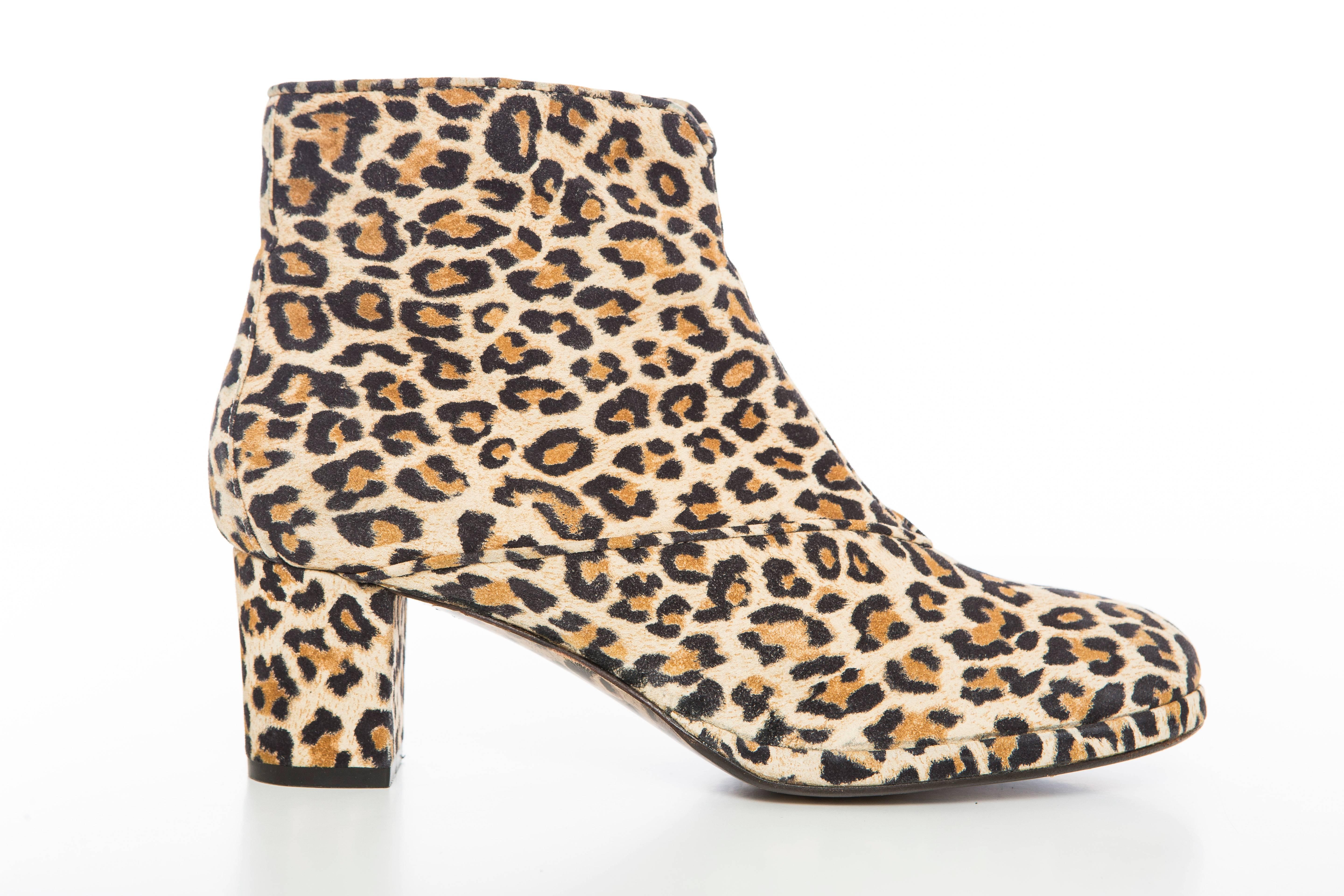 Gray Warren Edwards Leopard Print Suede Ankle Boots For Sale