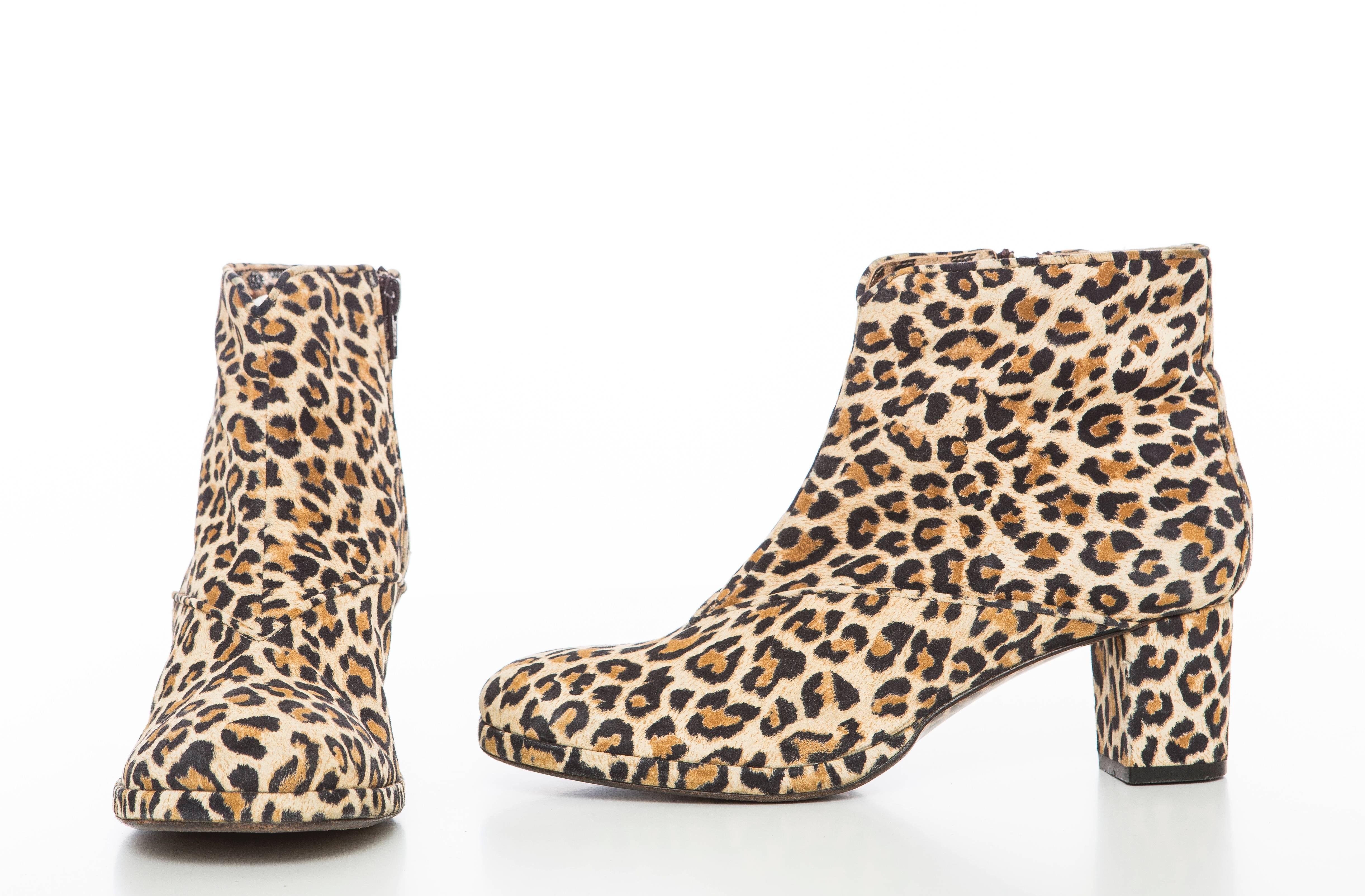 Warren Edwards Leopard Print Suede Ankle Boots For Sale 1