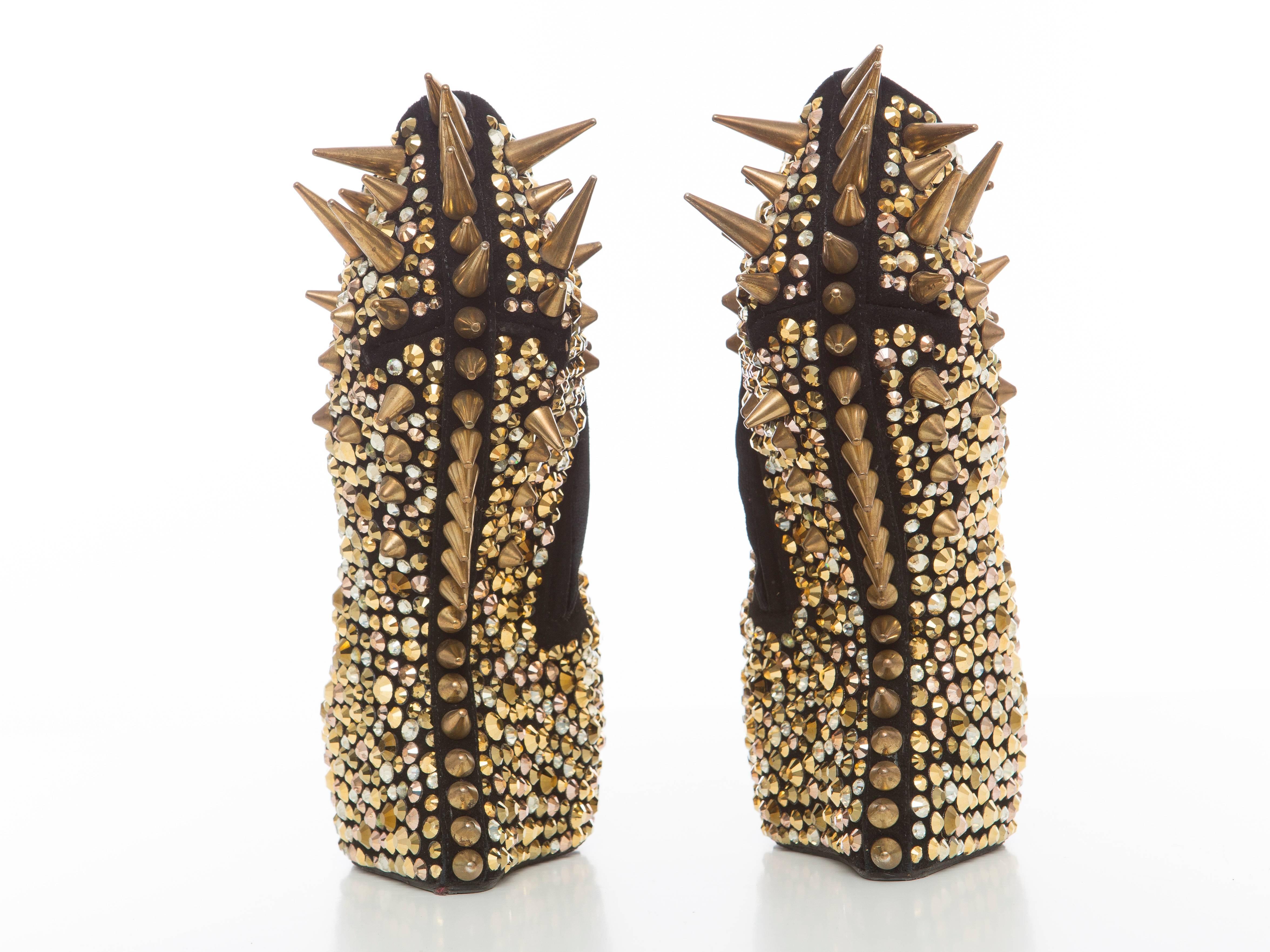 Women's Guiseppe Zanotti Black Suede And Gold Stud & Spike Embellished Wedges, Fall 2012