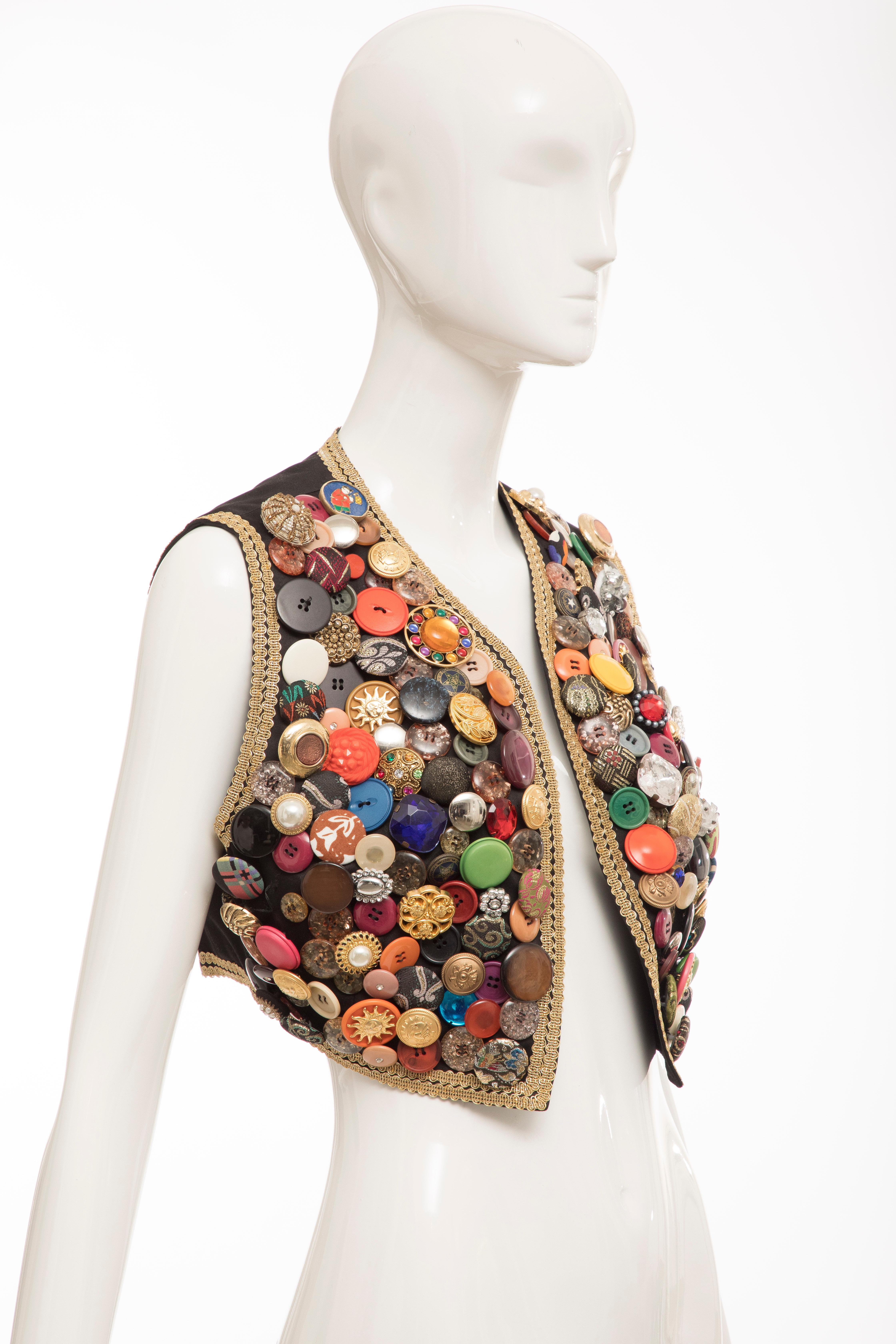 Dolce & Gabbana Black Multi Button Cotton Vest, Circa: 1990's For Sale 1