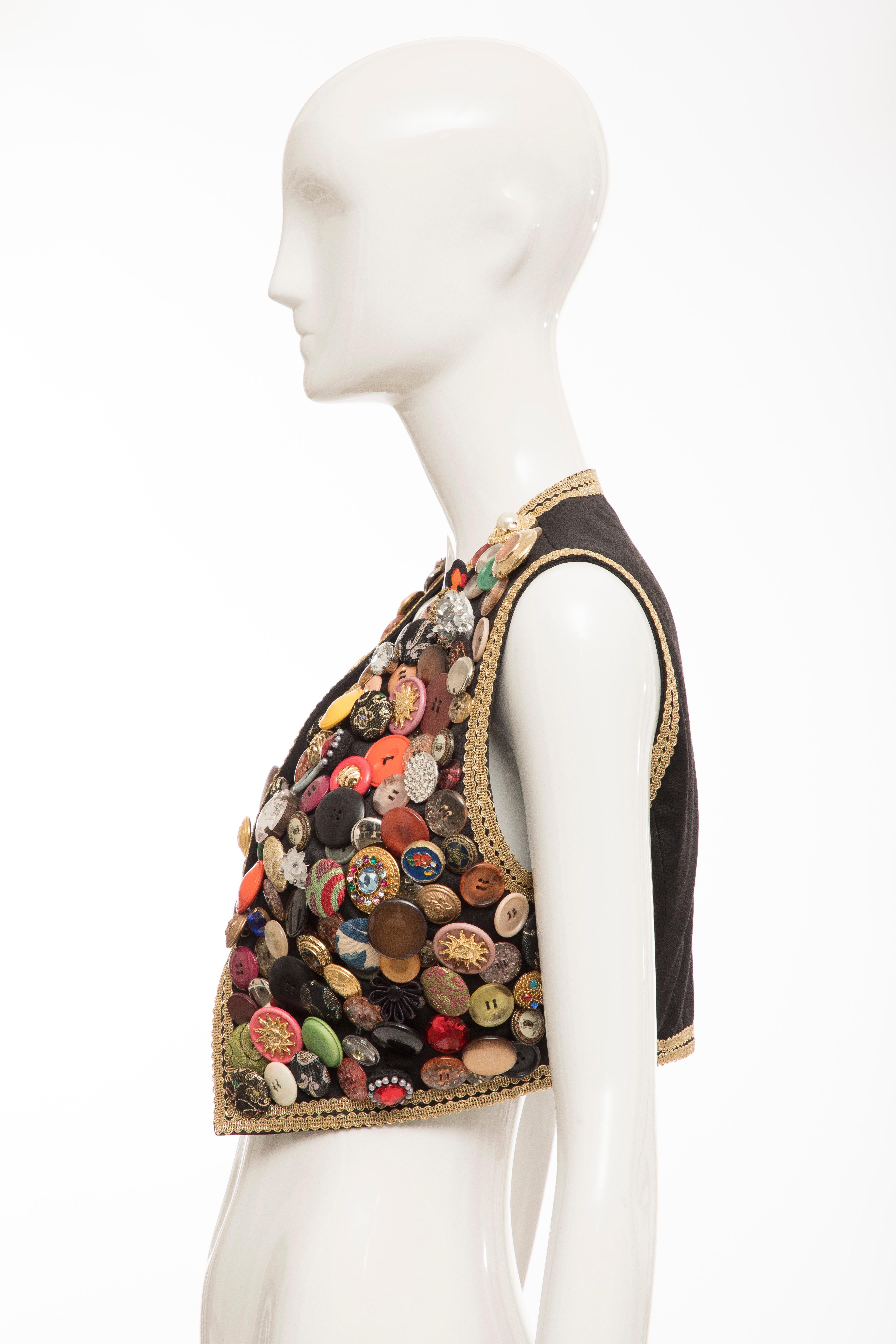 Dolce & Gabbana Black Multi Button Cotton Vest, Circa: 1990's For Sale 5