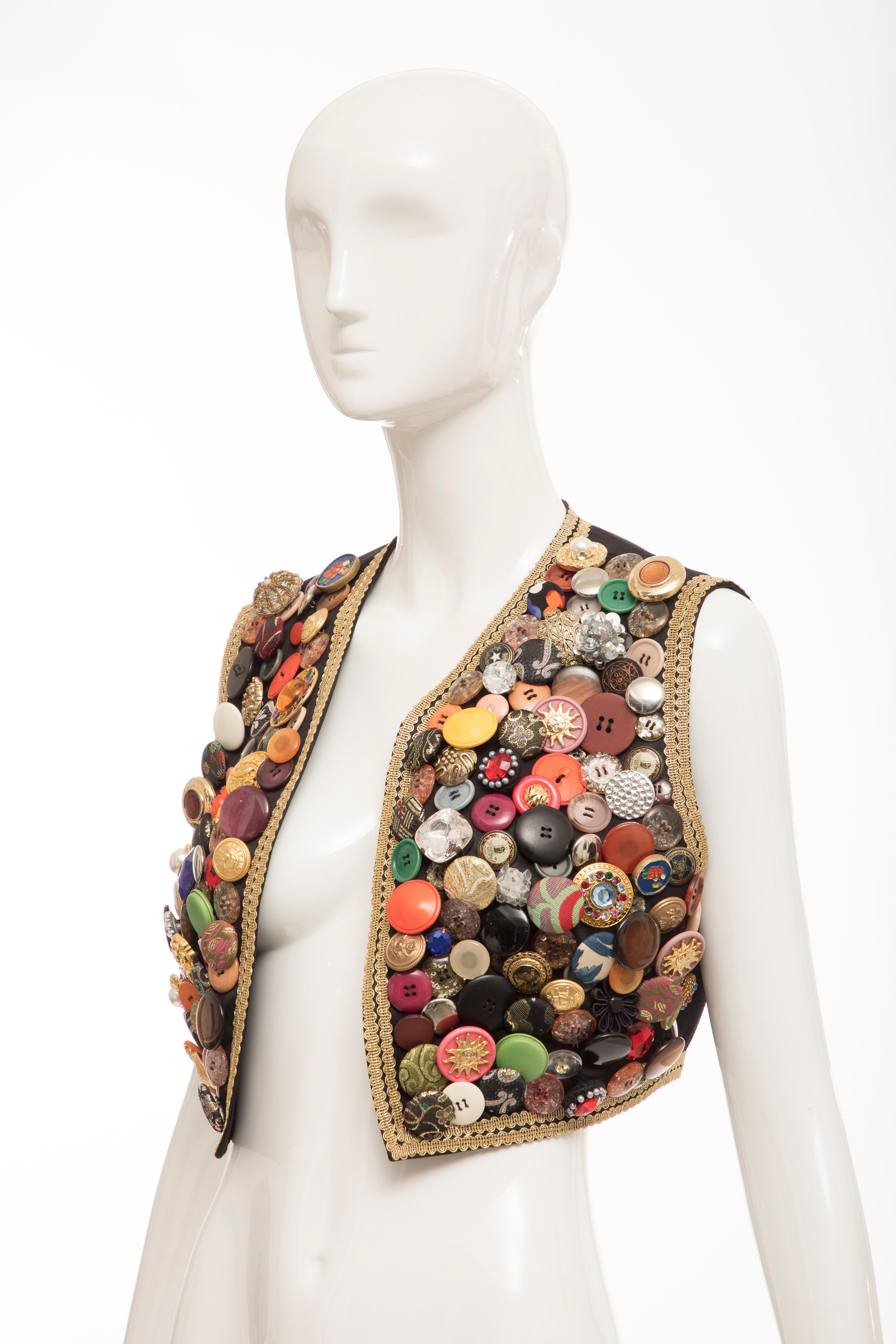 Dolce & Gabbana Black Multi Button Cotton Vest, Circa: 1990's For Sale 6