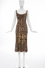 Roberto Cavalli Leopard And Floral Silk Chiffon Dress With Lace Up Corset