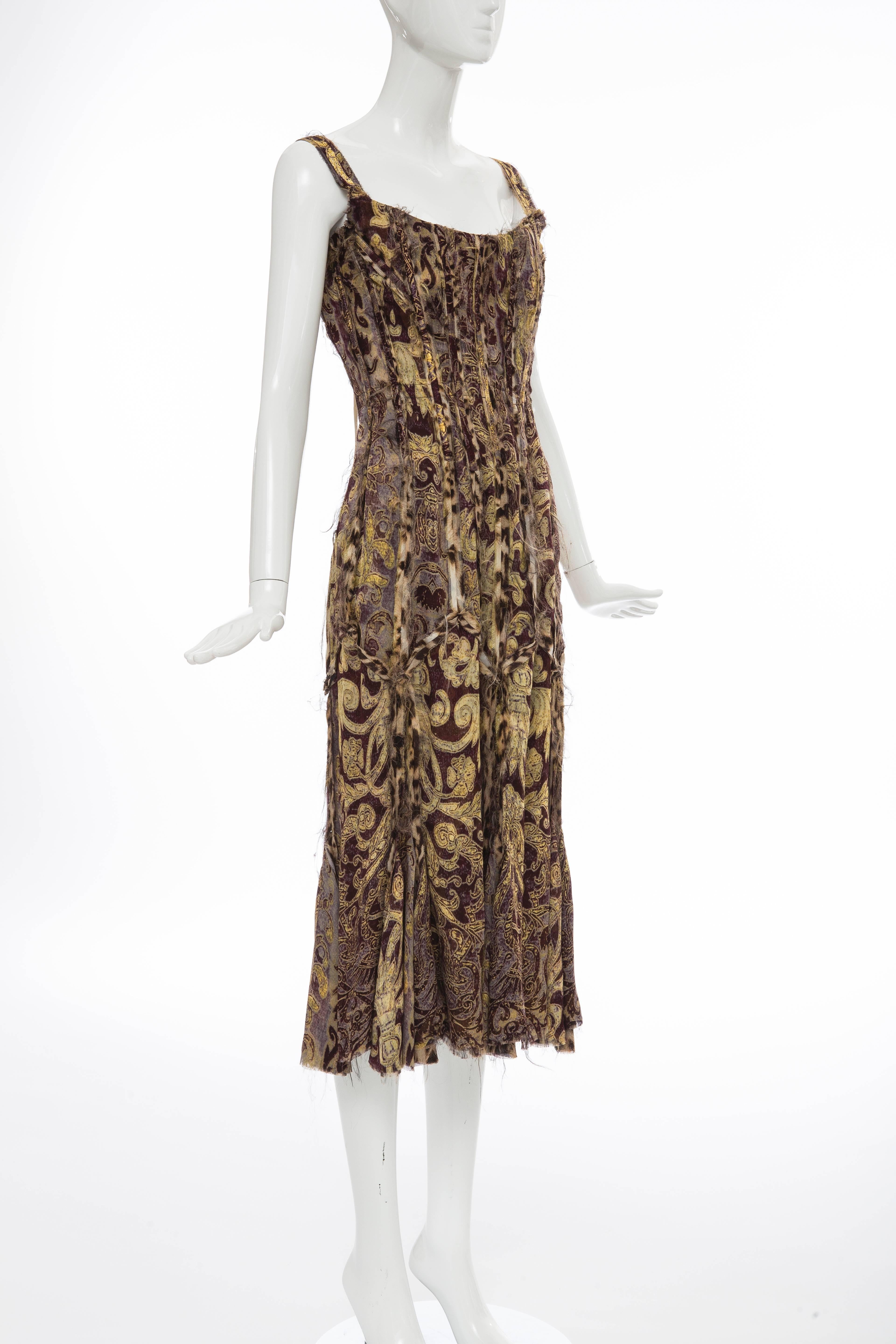 Roberto Cavalli Leopard And Floral Silk Chiffon Dress With Lace Up Corset In Excellent Condition In Cincinnati, OH