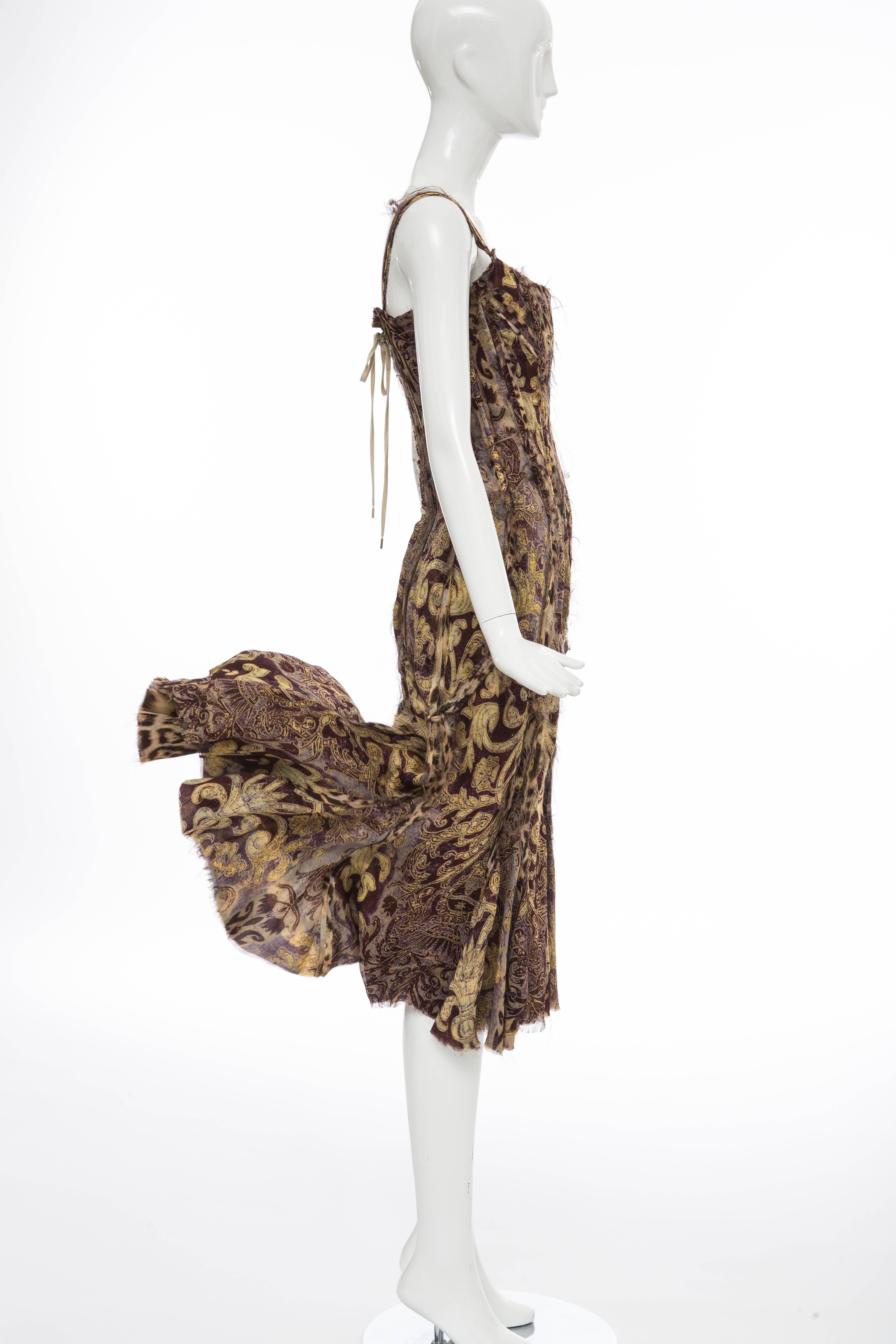 Roberto Cavalli Leopard And Floral Silk Chiffon Dress With Lace Up Corset 1